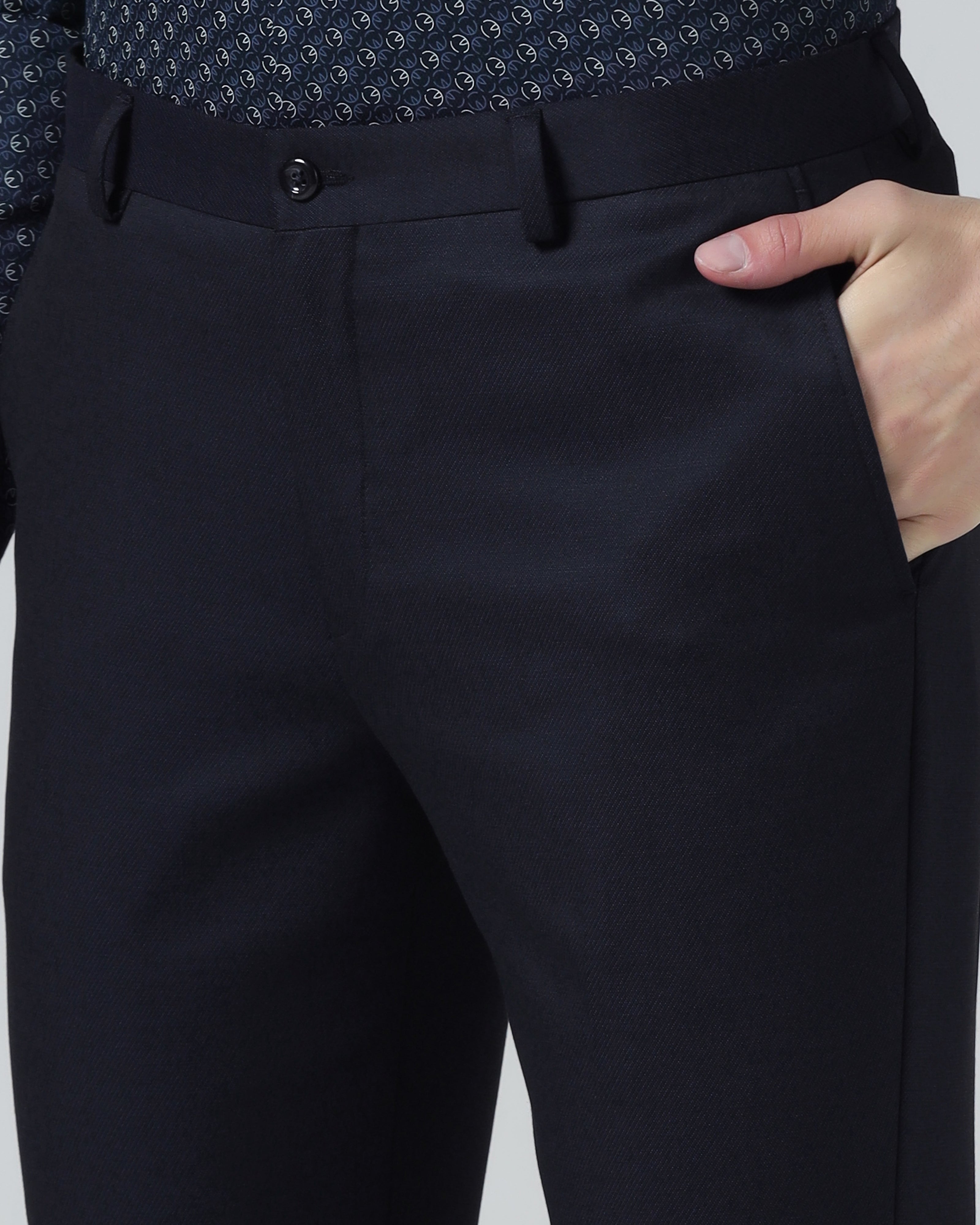 Navy Textured Trouser