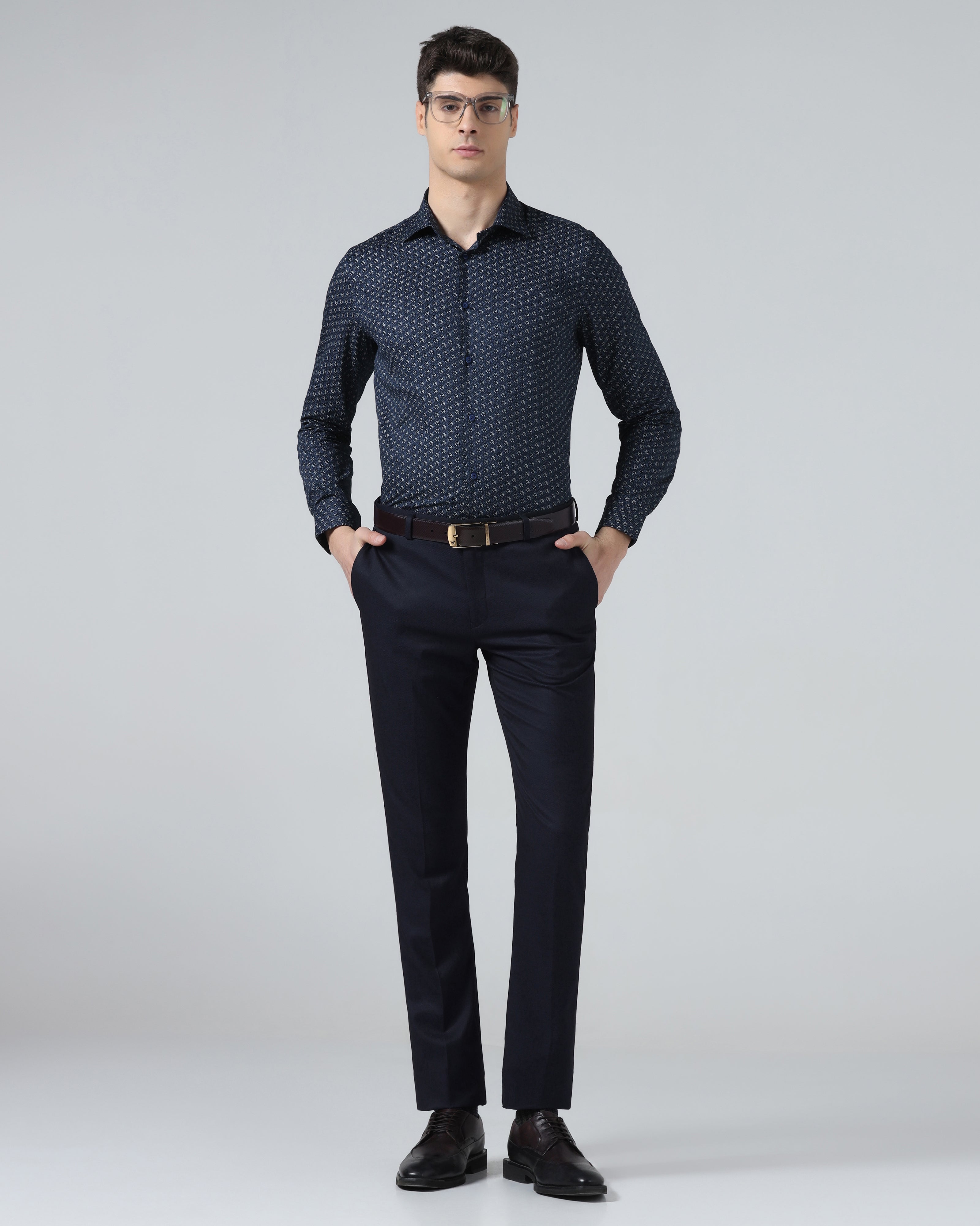 Navy Textured Trouser