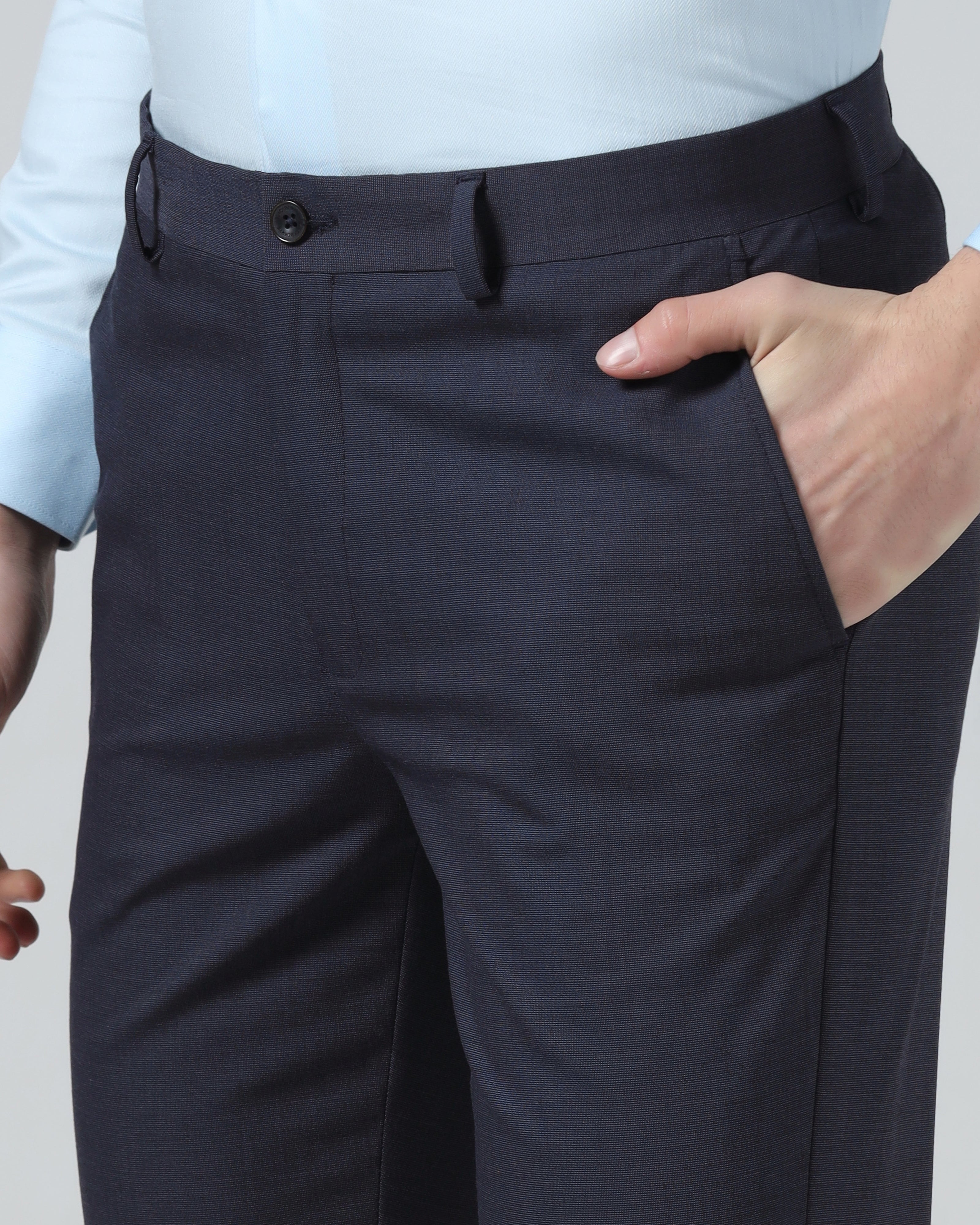Navy Textured Trouser