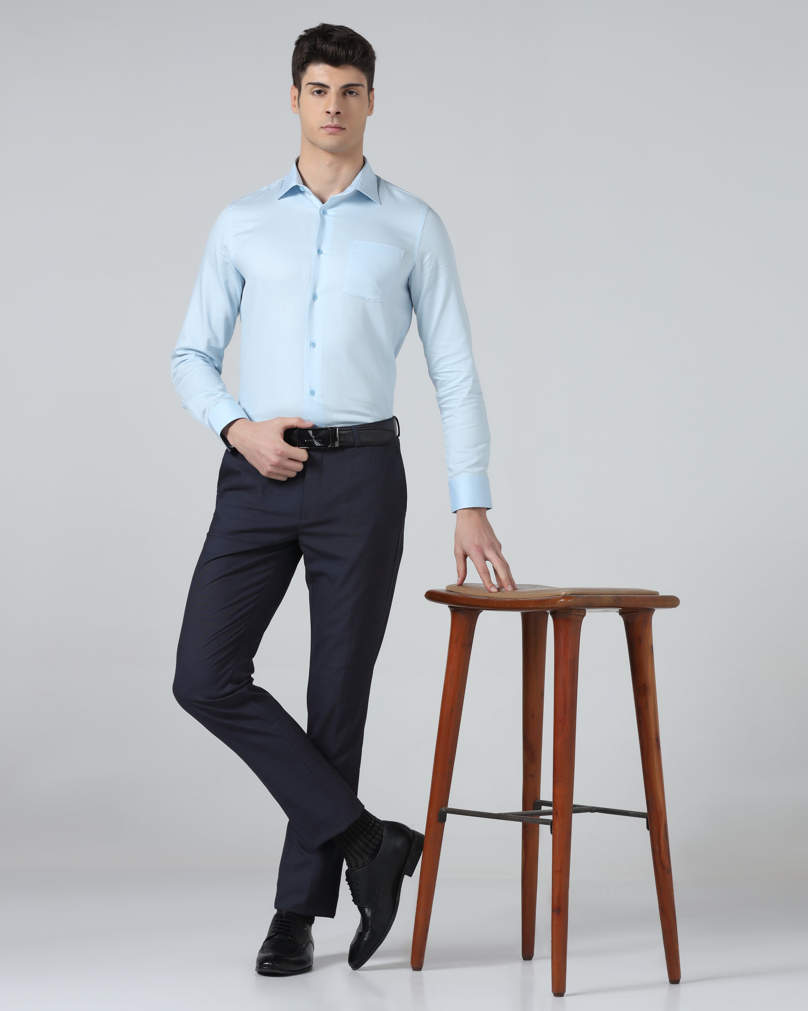 Navy Textured Trouser