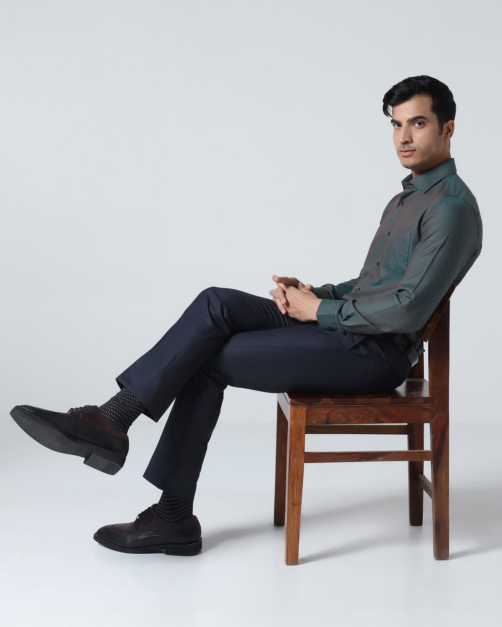 Navy Textured Trouser - Peroni