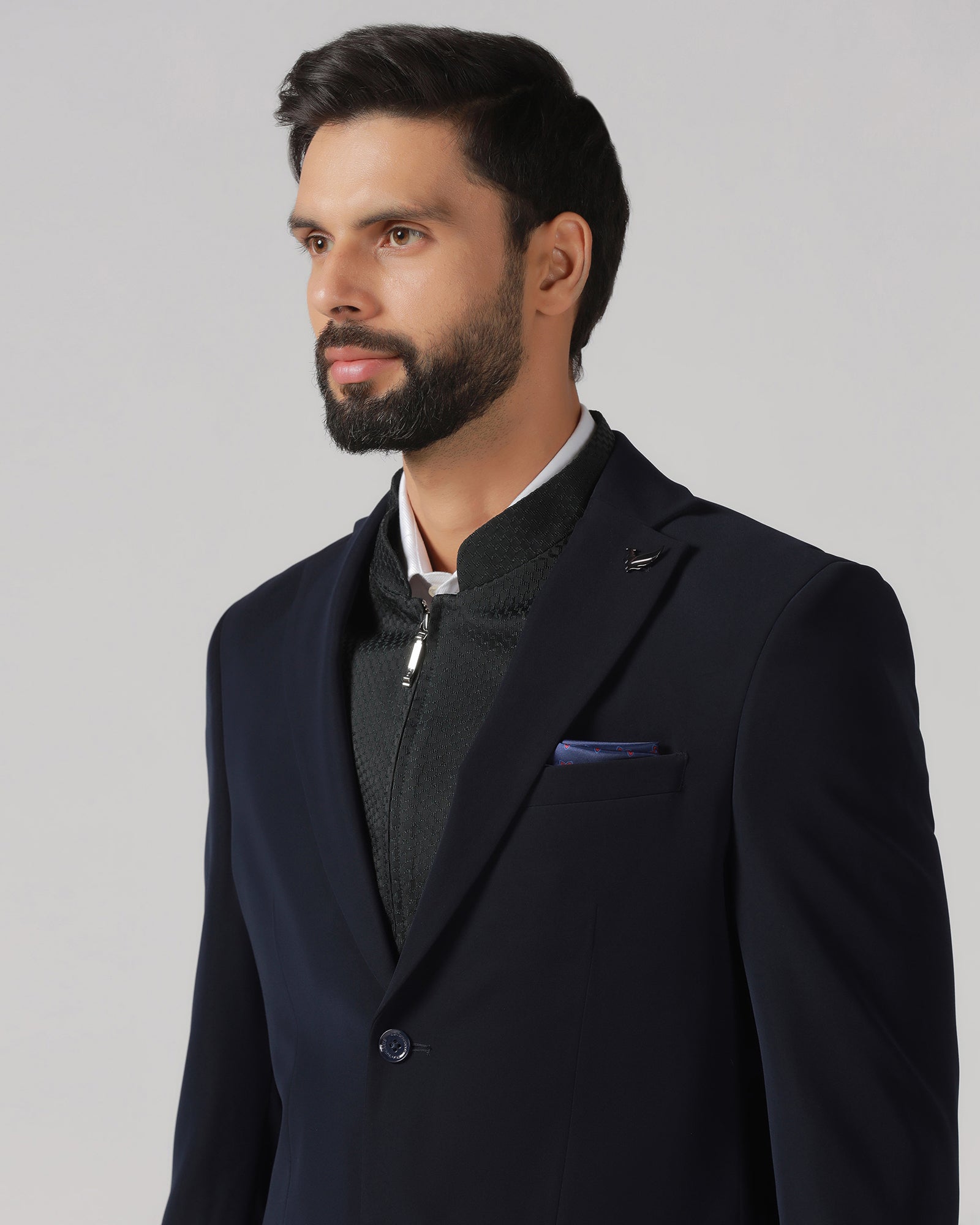 Navy Three Piece Solid Suit - Gossner