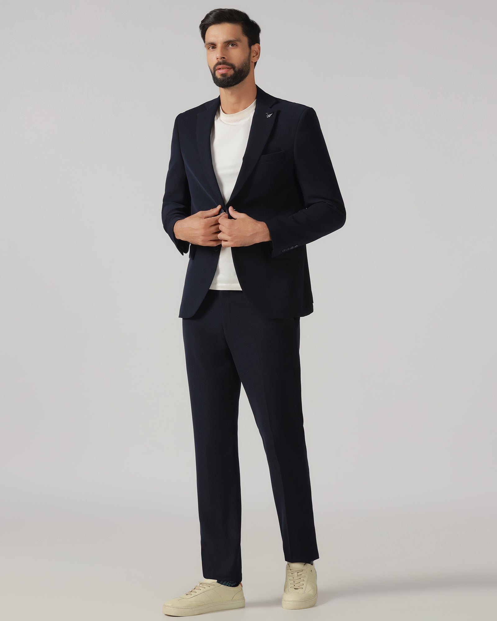 Navy Three Piece Solid Suit - Gossner