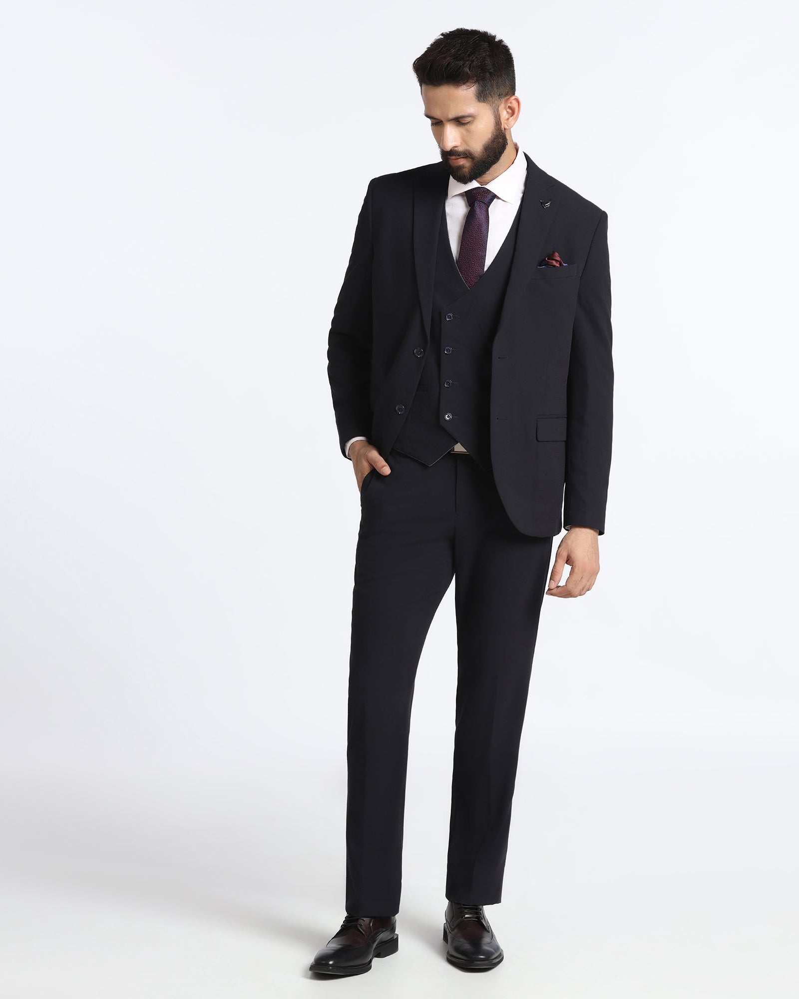 Navy Three Piece Solid Suit - Kelm