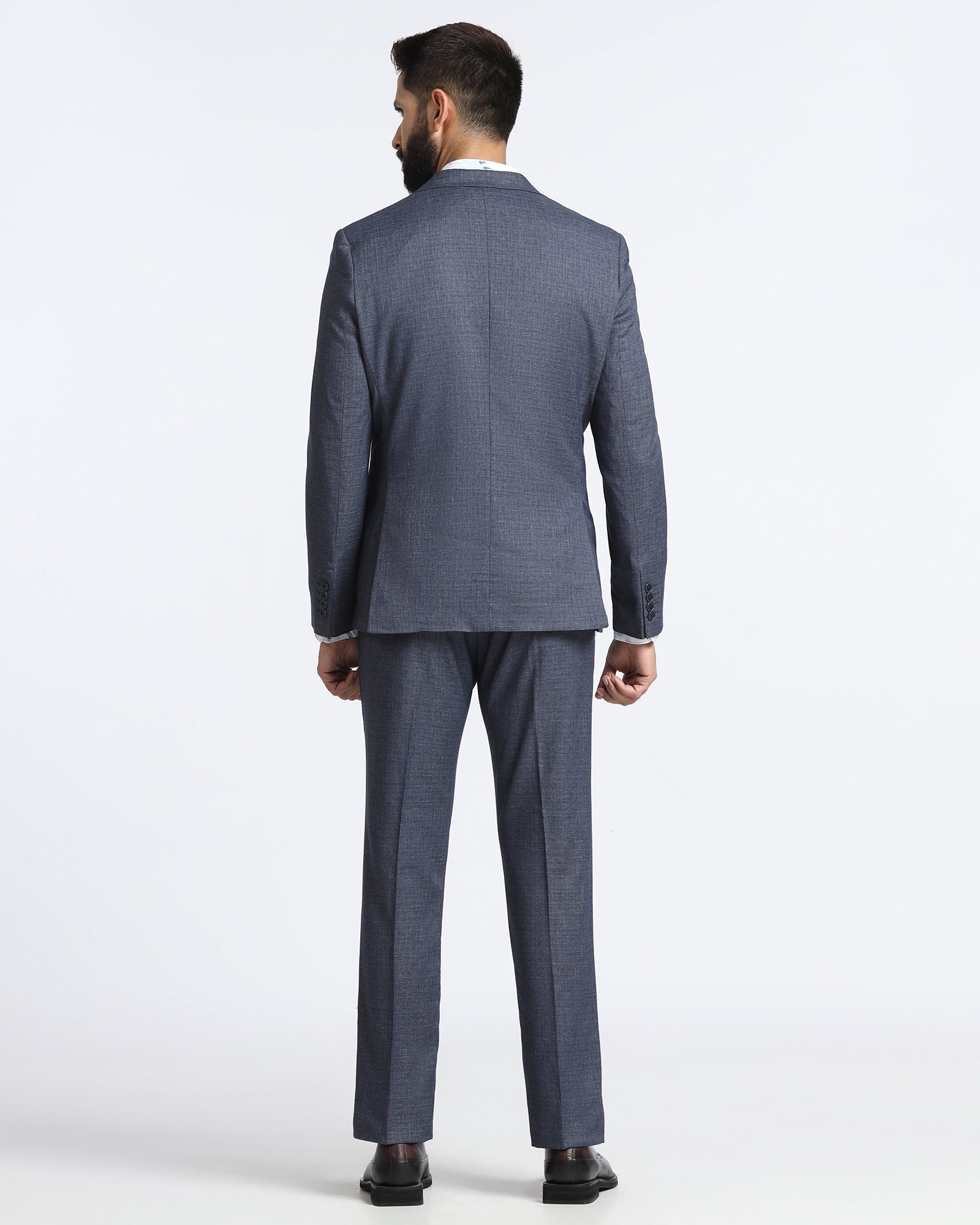 Navy Three Piece Textured Suit - Absinthe