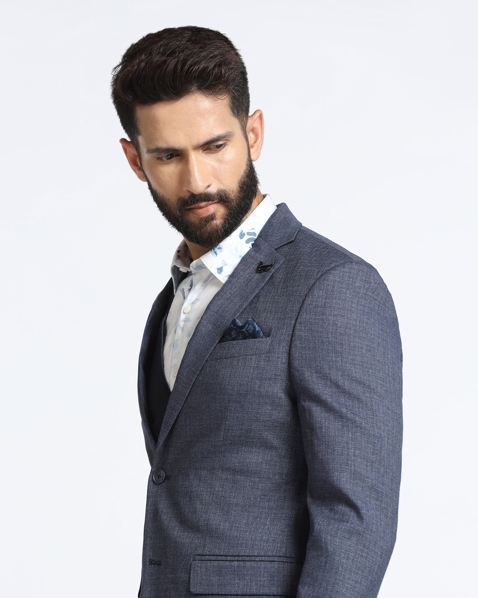 Navy Three Piece Textured Suit - Absinthe