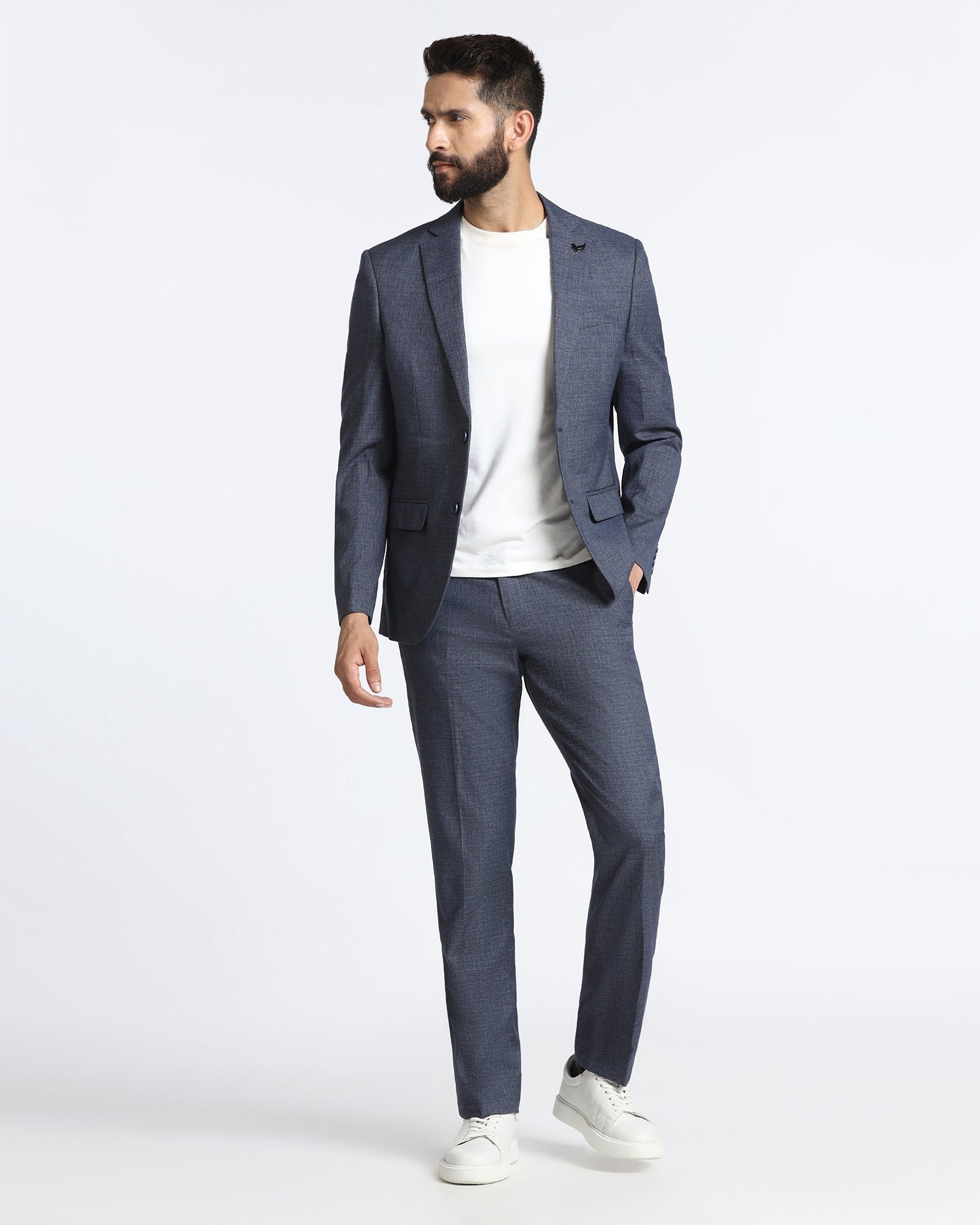 Navy Three Piece Textured Suit - Absinthe