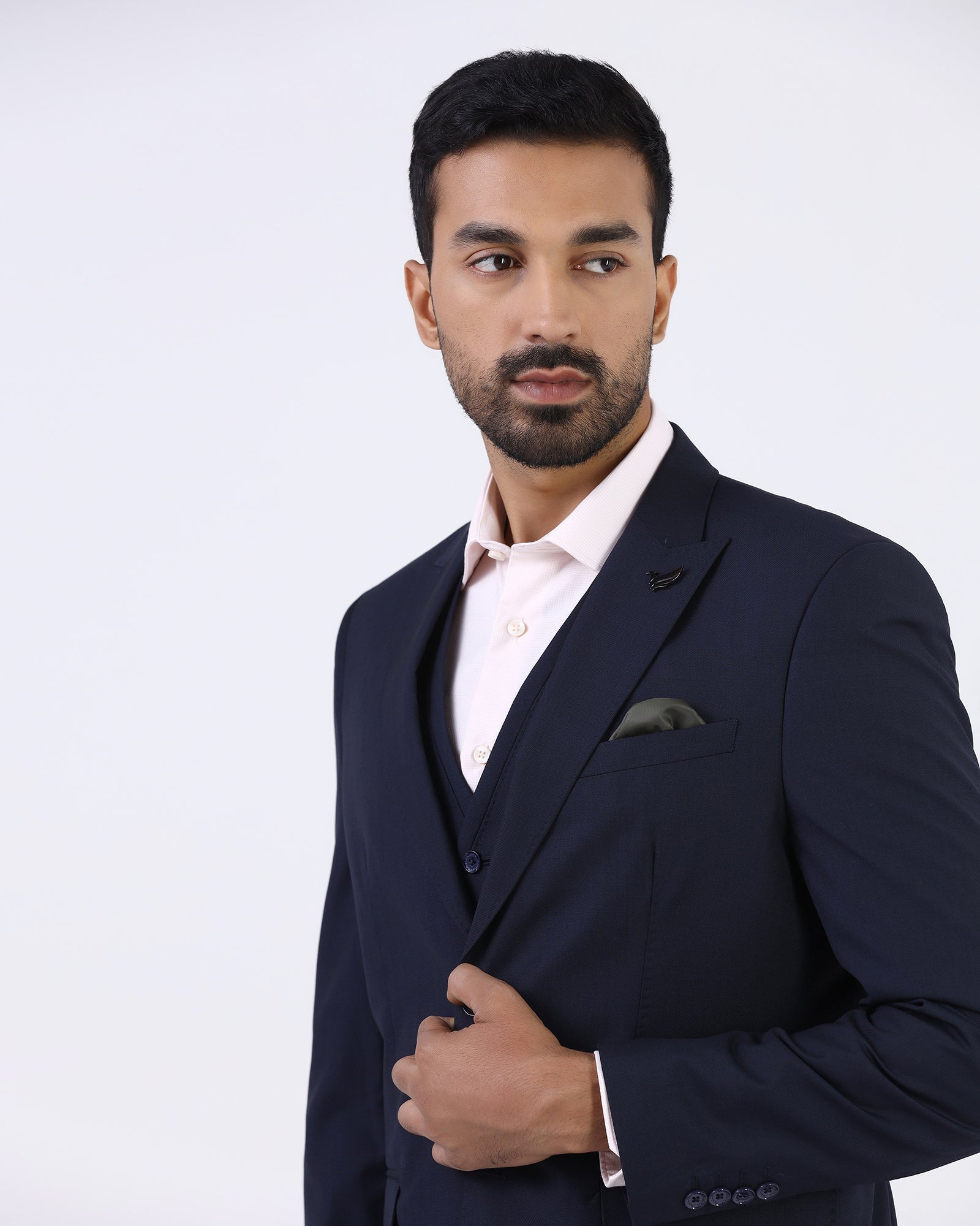 Navy Three Piece Textured Suit - Atoll