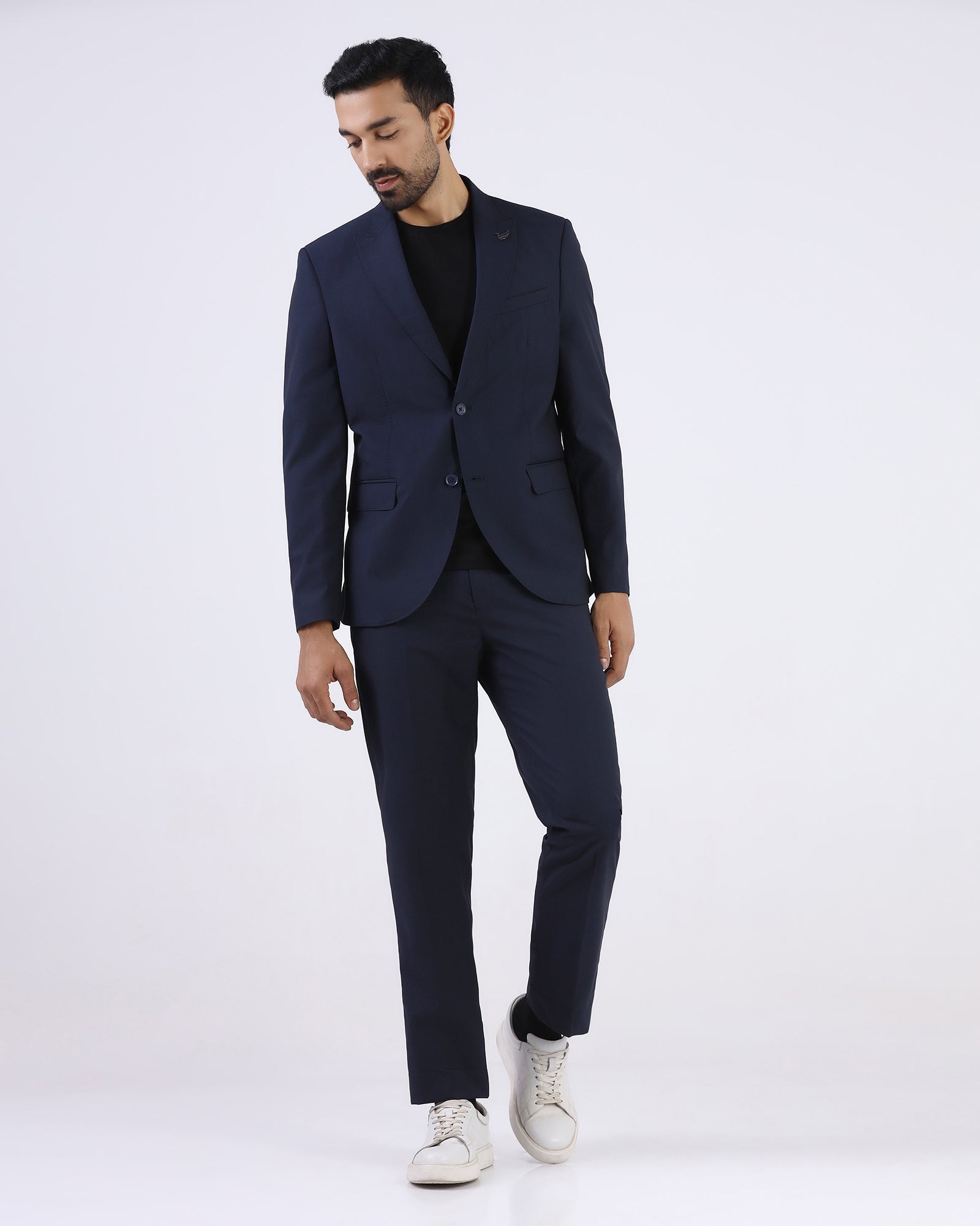 Navy Three Piece Textured Suit - Atoll