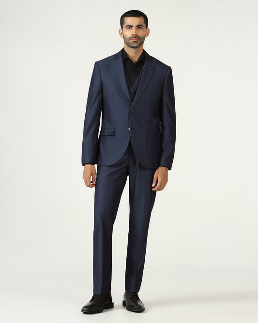 Navy Three Piece Textured Suit - Jiver