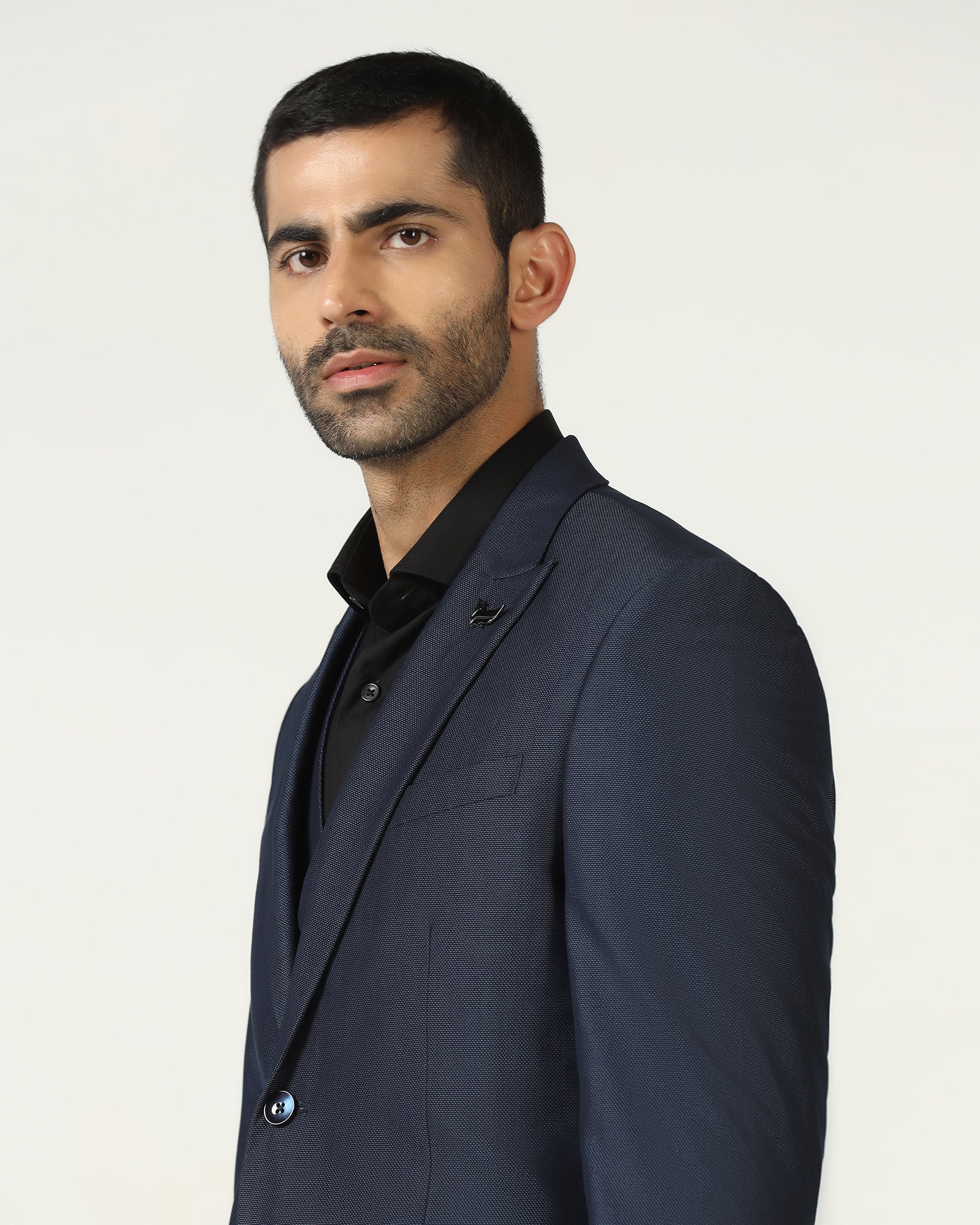 Navy Three Piece Textured Suit - Jiver