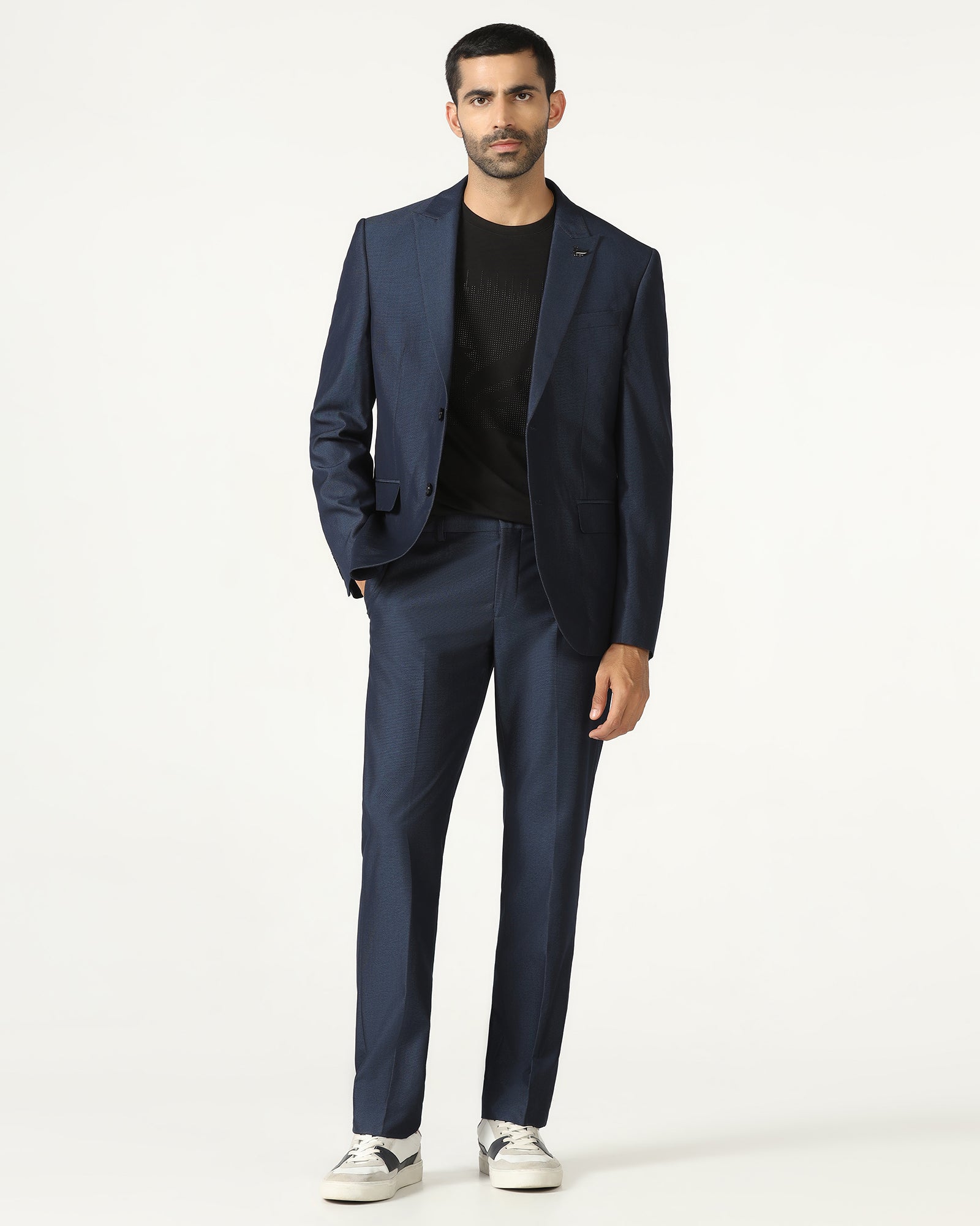 Navy Three Piece Textured Suit - Jiver