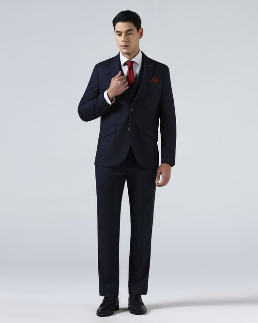 Navy Three Piece Textured Suit - Terrazo