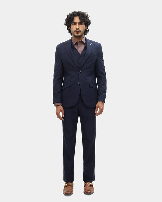 Navy Three Piece Textured Suit - Tristan