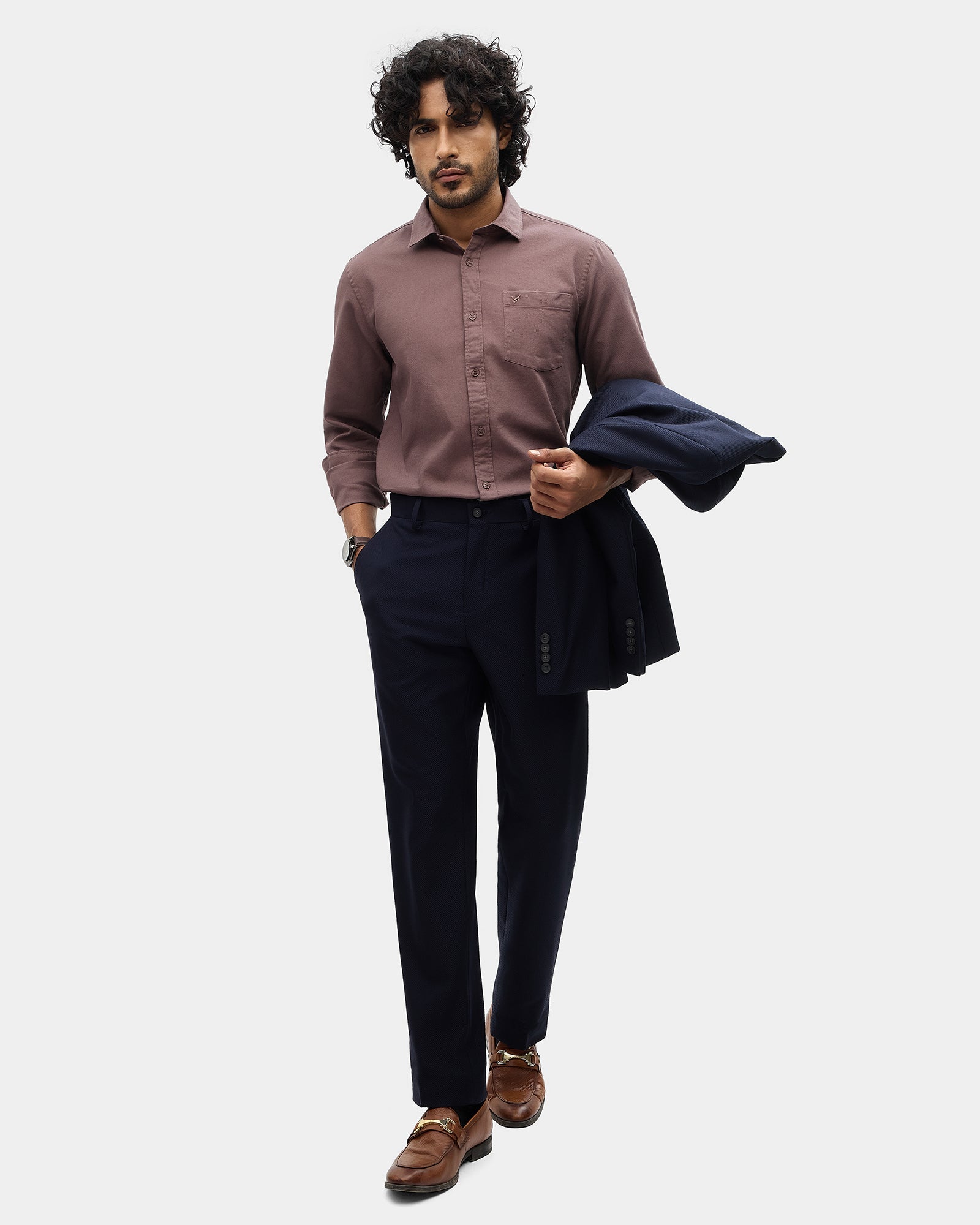 Navy Three Piece Textured Suit - Tristan