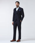 Navy Three Piece Textured Suit - Zeny