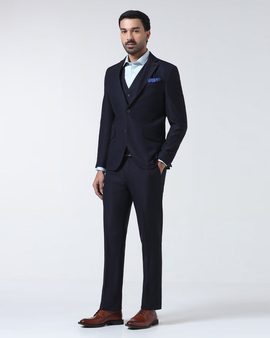 Navy Three Piece Textured Suit - Zeny