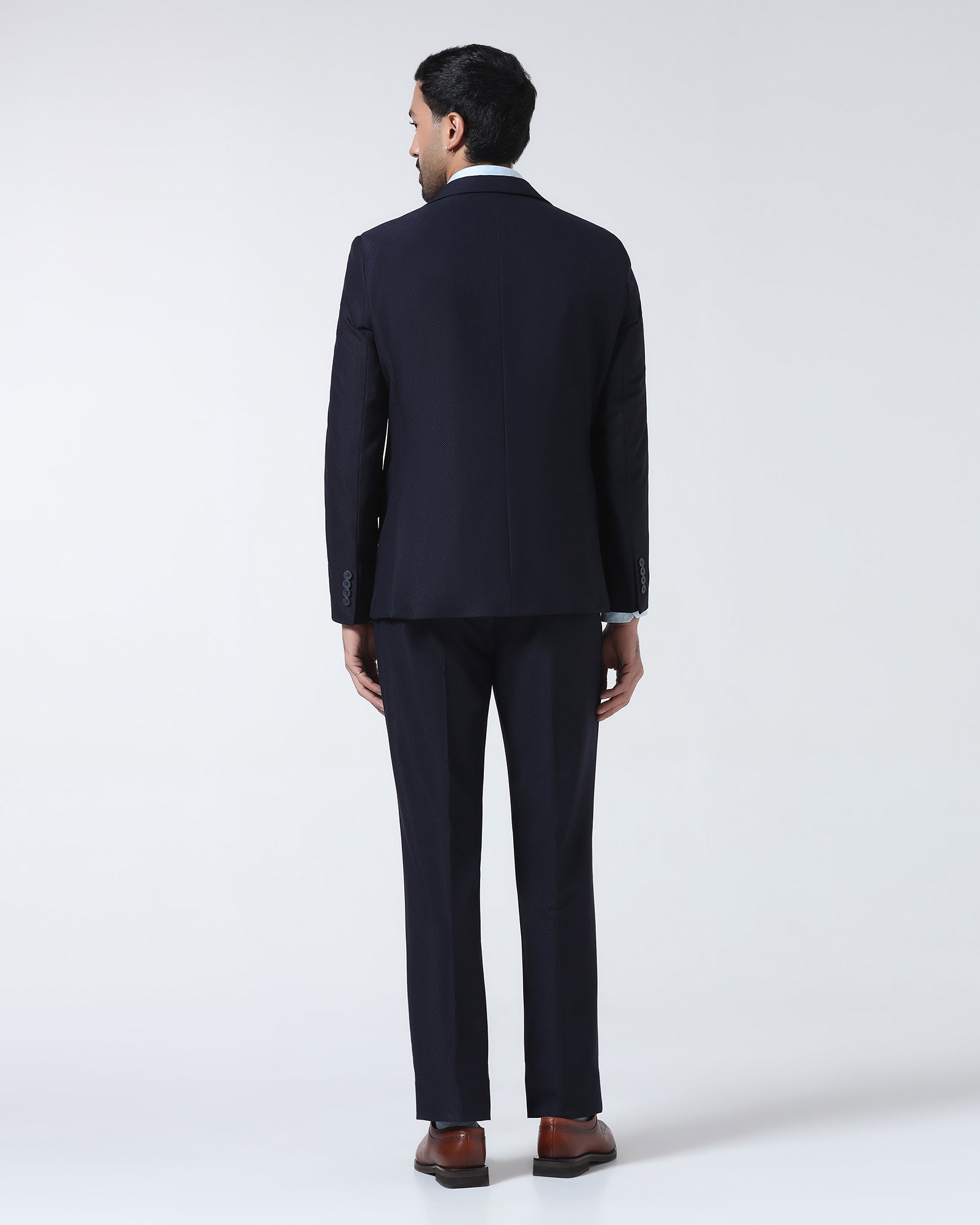 Navy Three Piece Textured Suit - Zeny