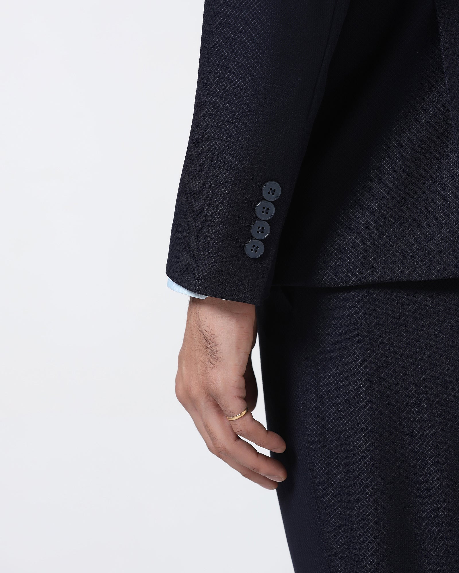 Navy Three Piece Textured Suit - Zeny