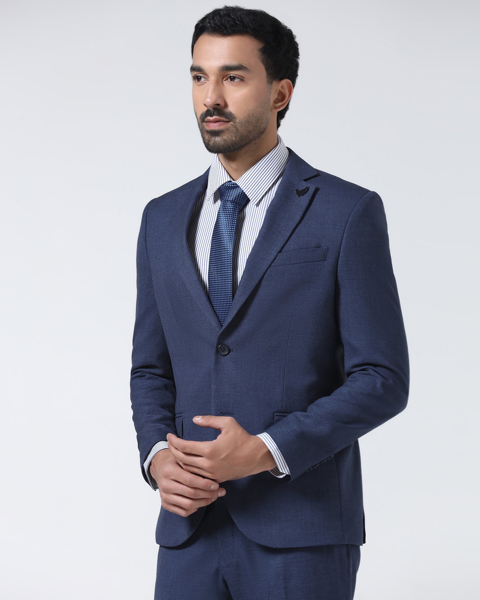 Navy Two Piece Textured Suit - Rex