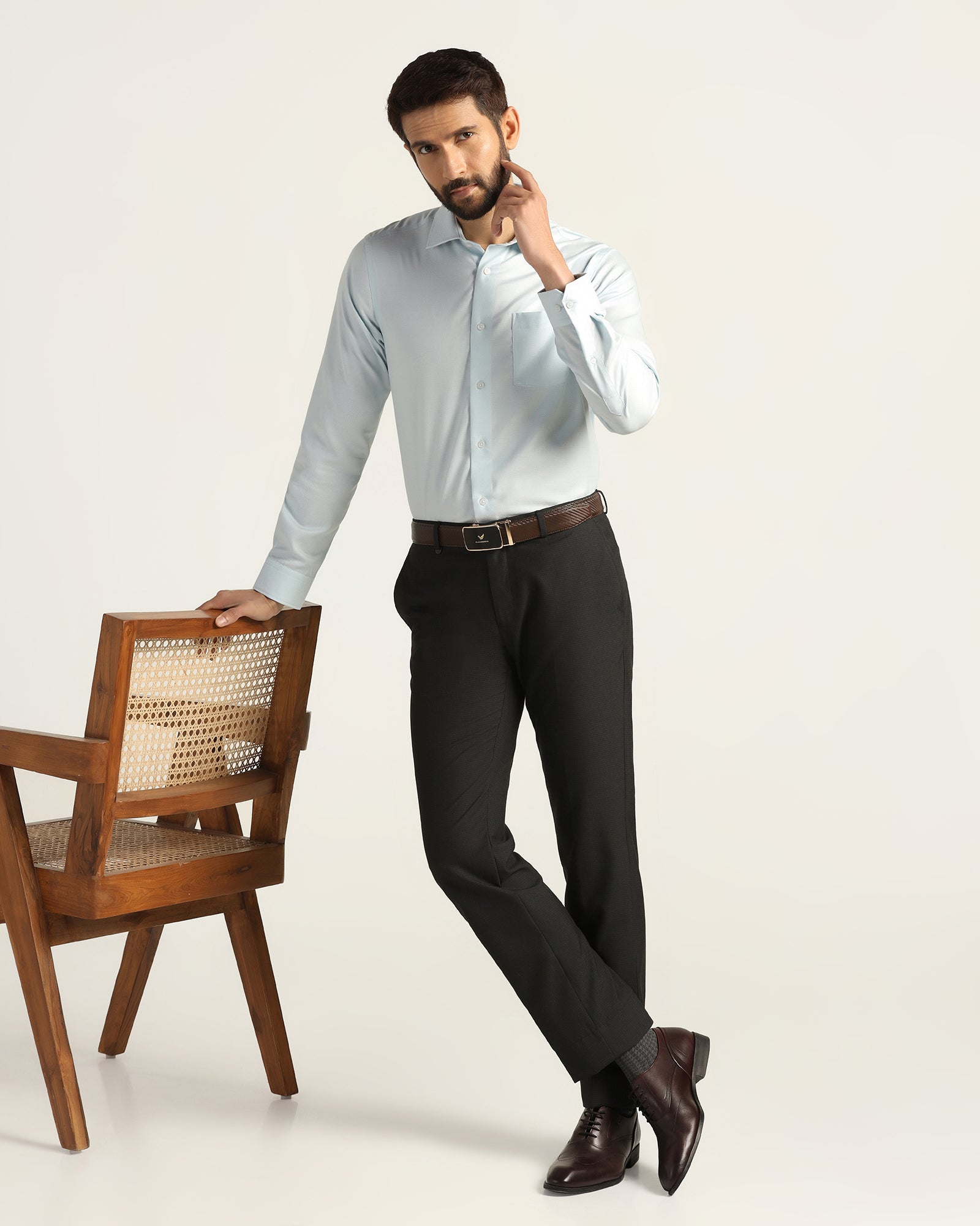 Non Iron Formal Aqua Textured Shirt - Bridge