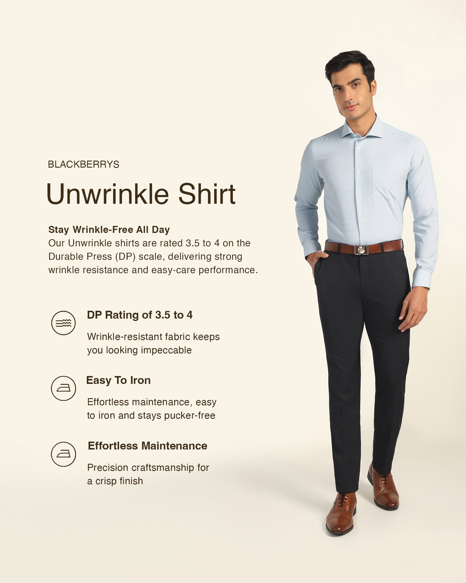Non Iron Formal Blue Textured Shirt - Wise