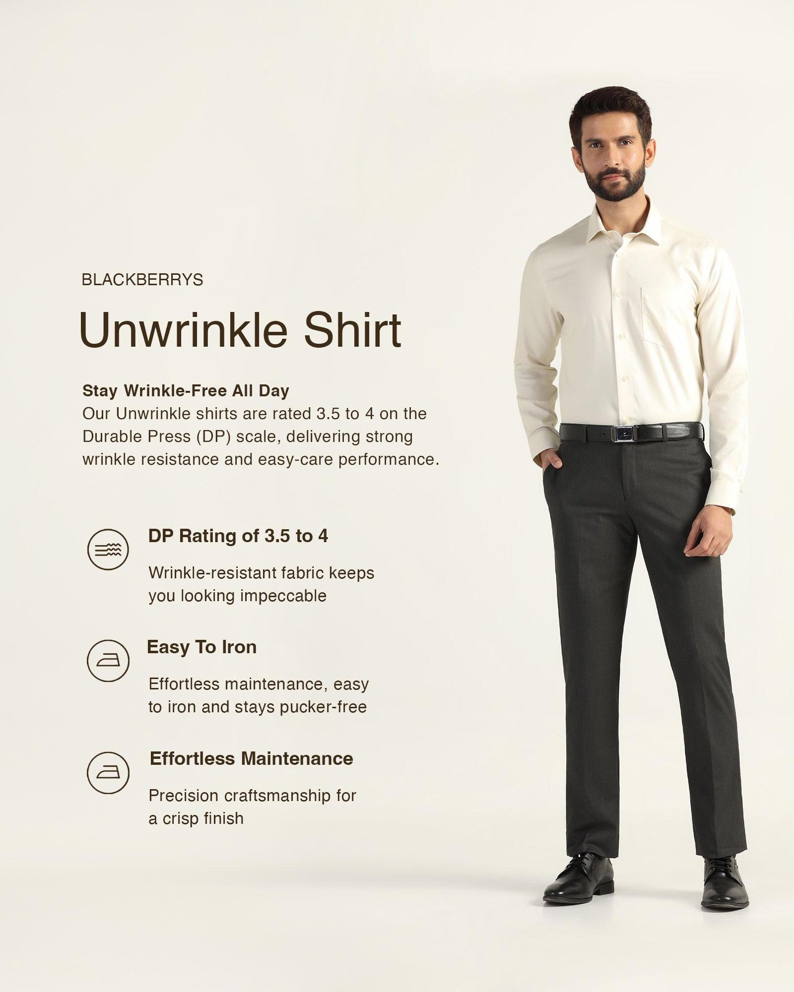Non Iron Formal Cream Textured Shirt - E31