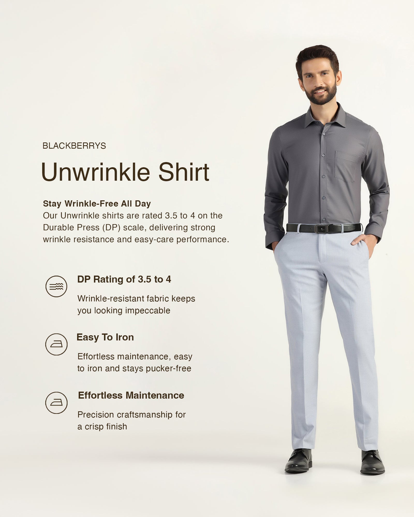 Non Iron Formal Grey Textured Shirt - Bridge