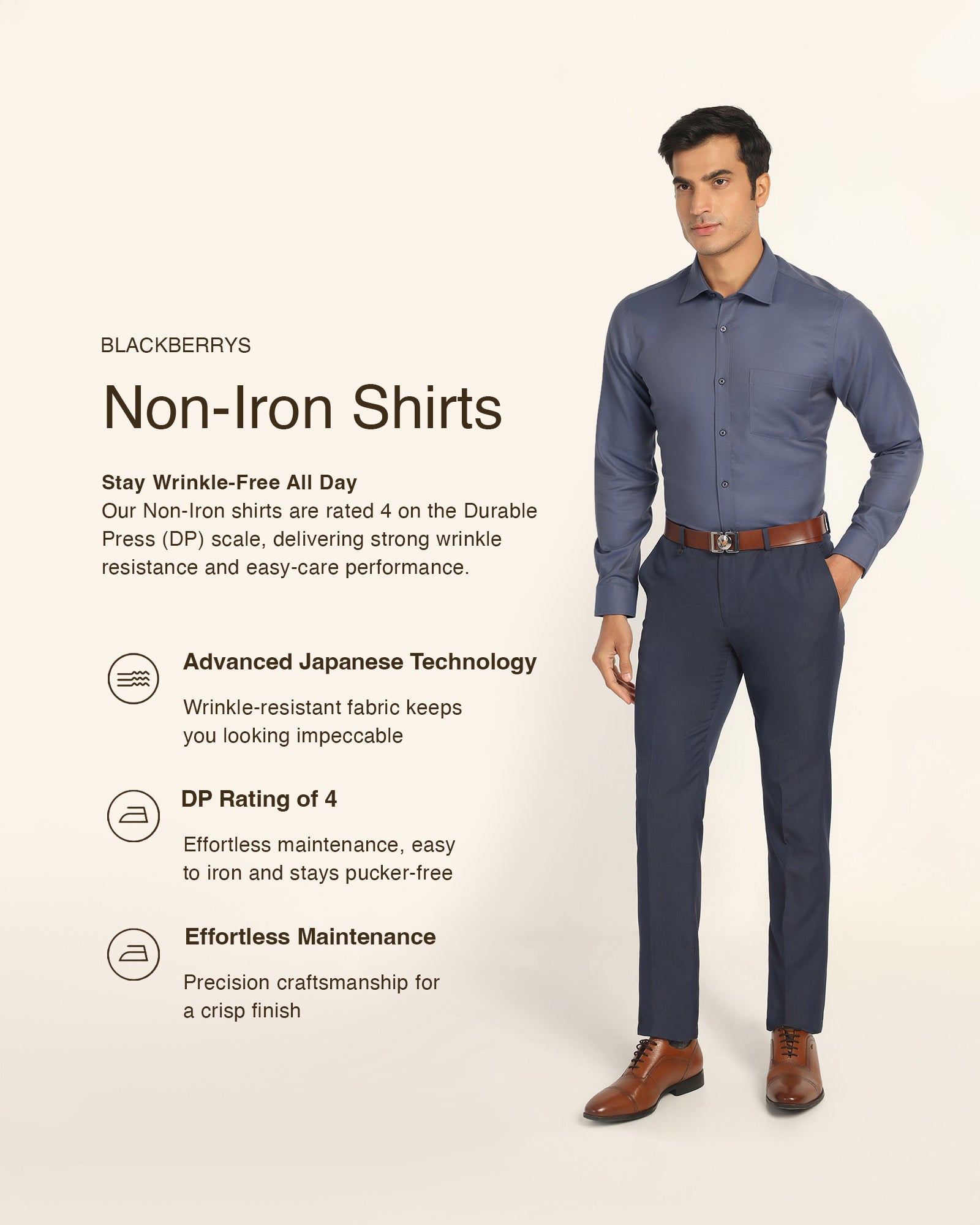 Non Iron Formal Mid Blue Textured Shirt - Bridge