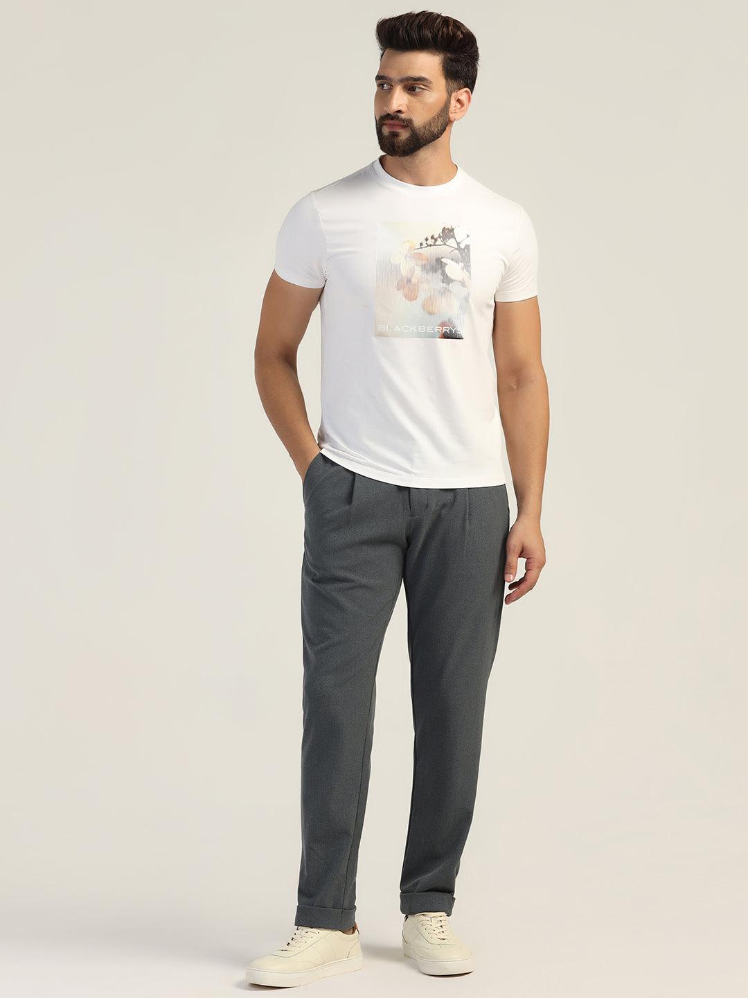 Sneaker Fit Petrol Blue Textured Pant - Carens