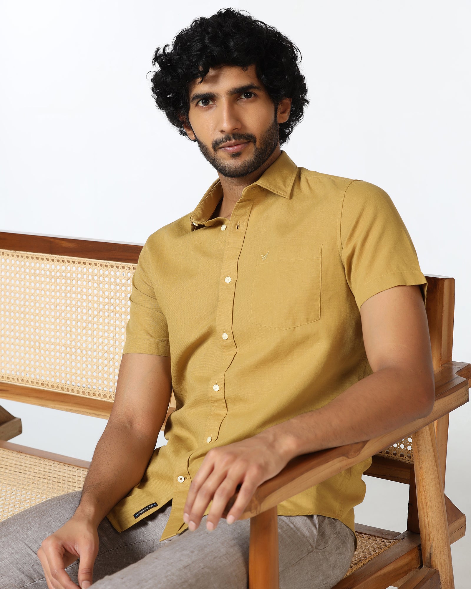 Ochre Half Sleeve Solid Shirt - Axar
