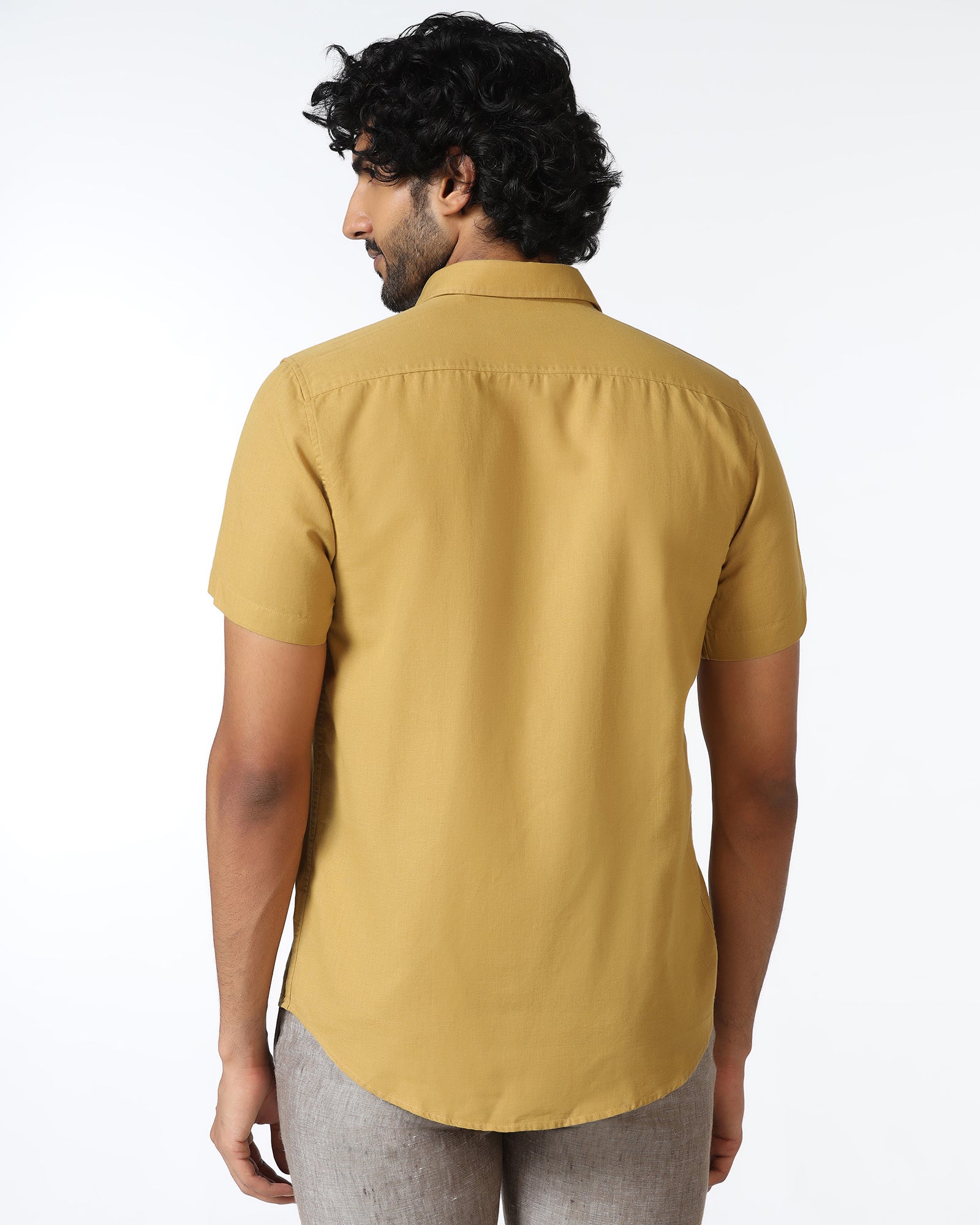 Ochre Half Sleeve Solid Shirt - Axar