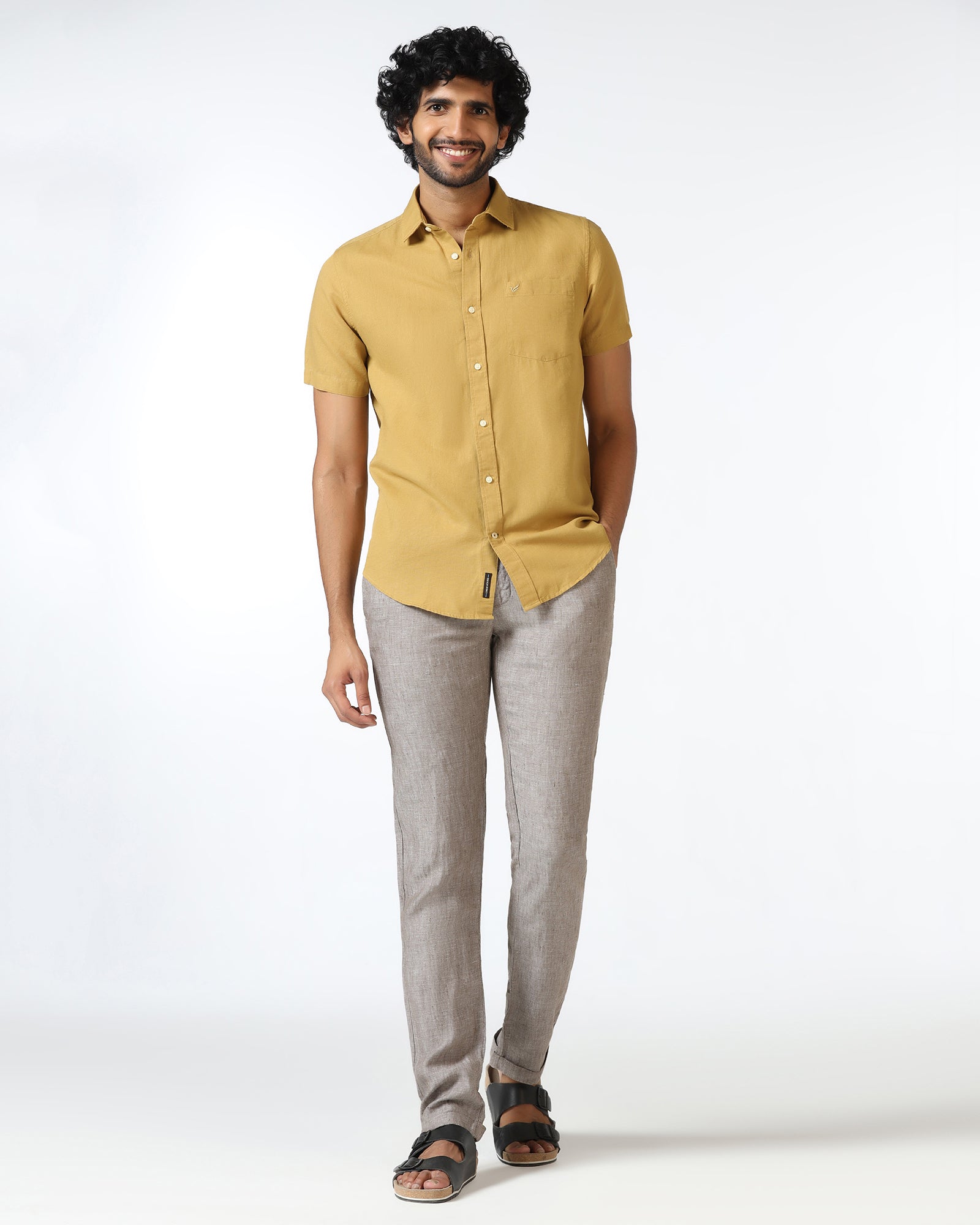 Ochre Half Sleeve Solid Shirt - Axar