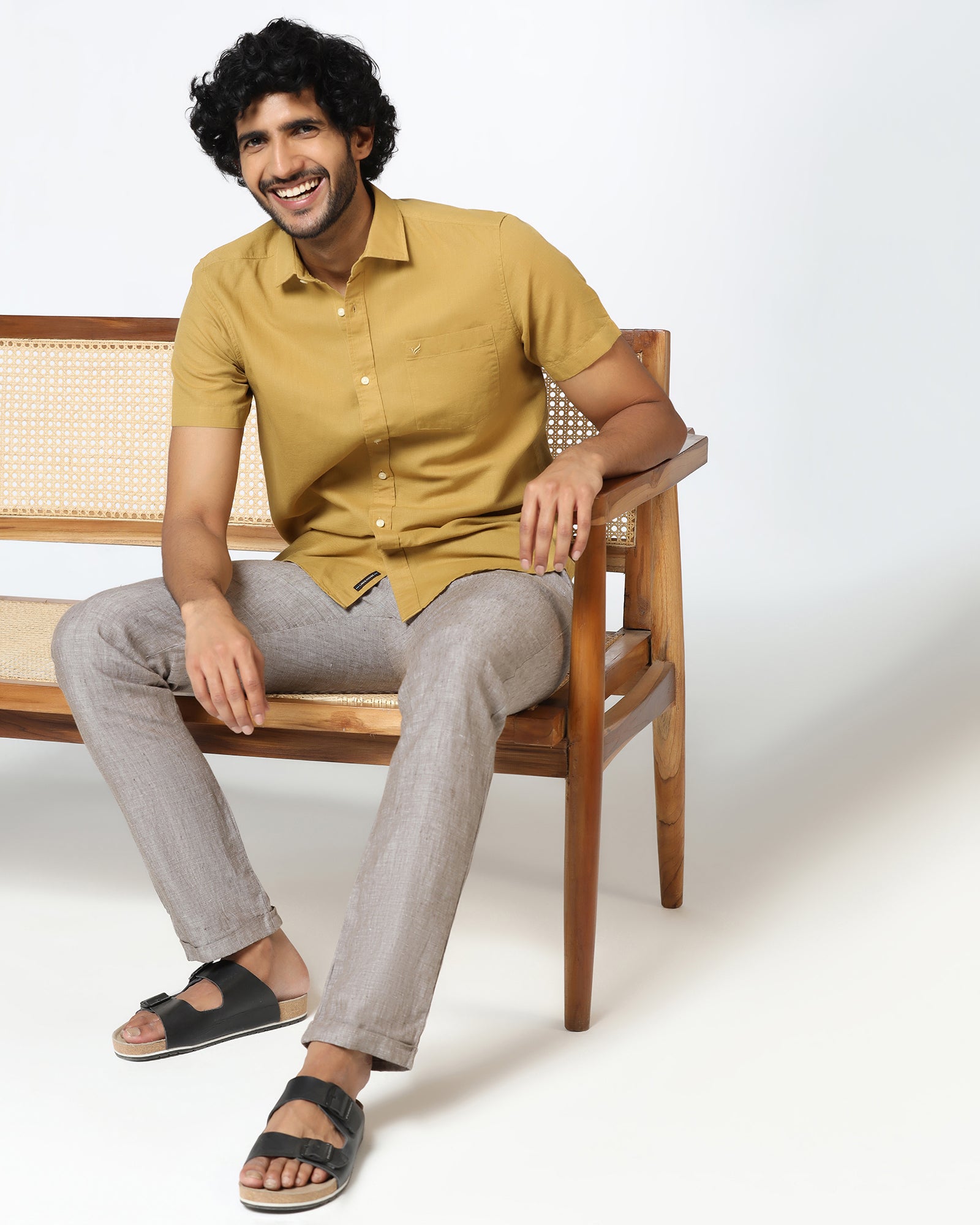 Ochre Half Sleeve Solid Shirt - Axar