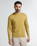 Ochre Yellow Crew Neck Solid Sweater - Mario