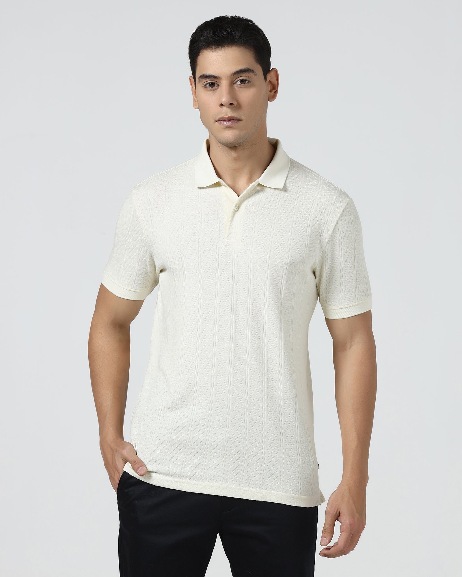 Off White Textured Polo - Yeom