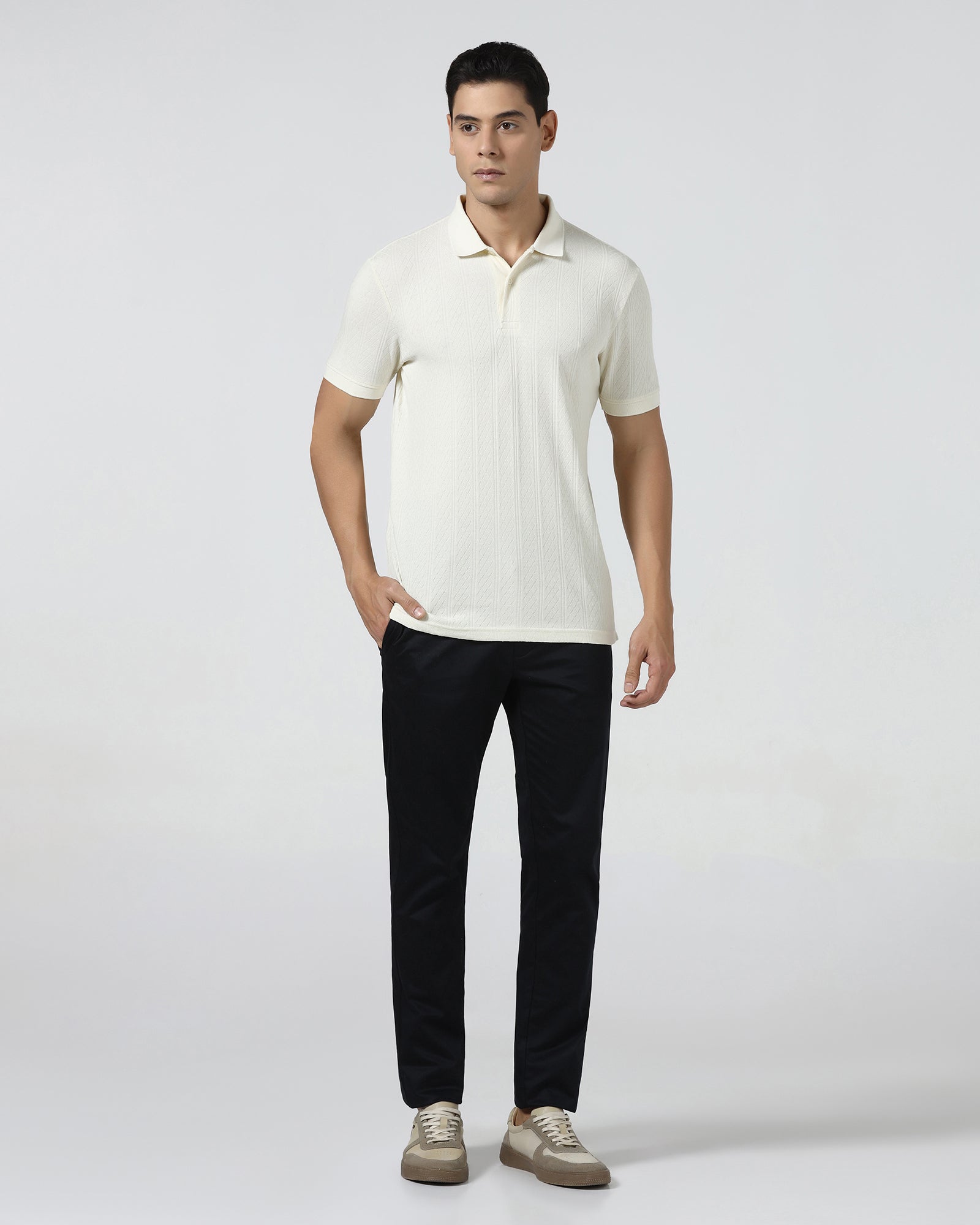 Off White Textured Polo - Yeom