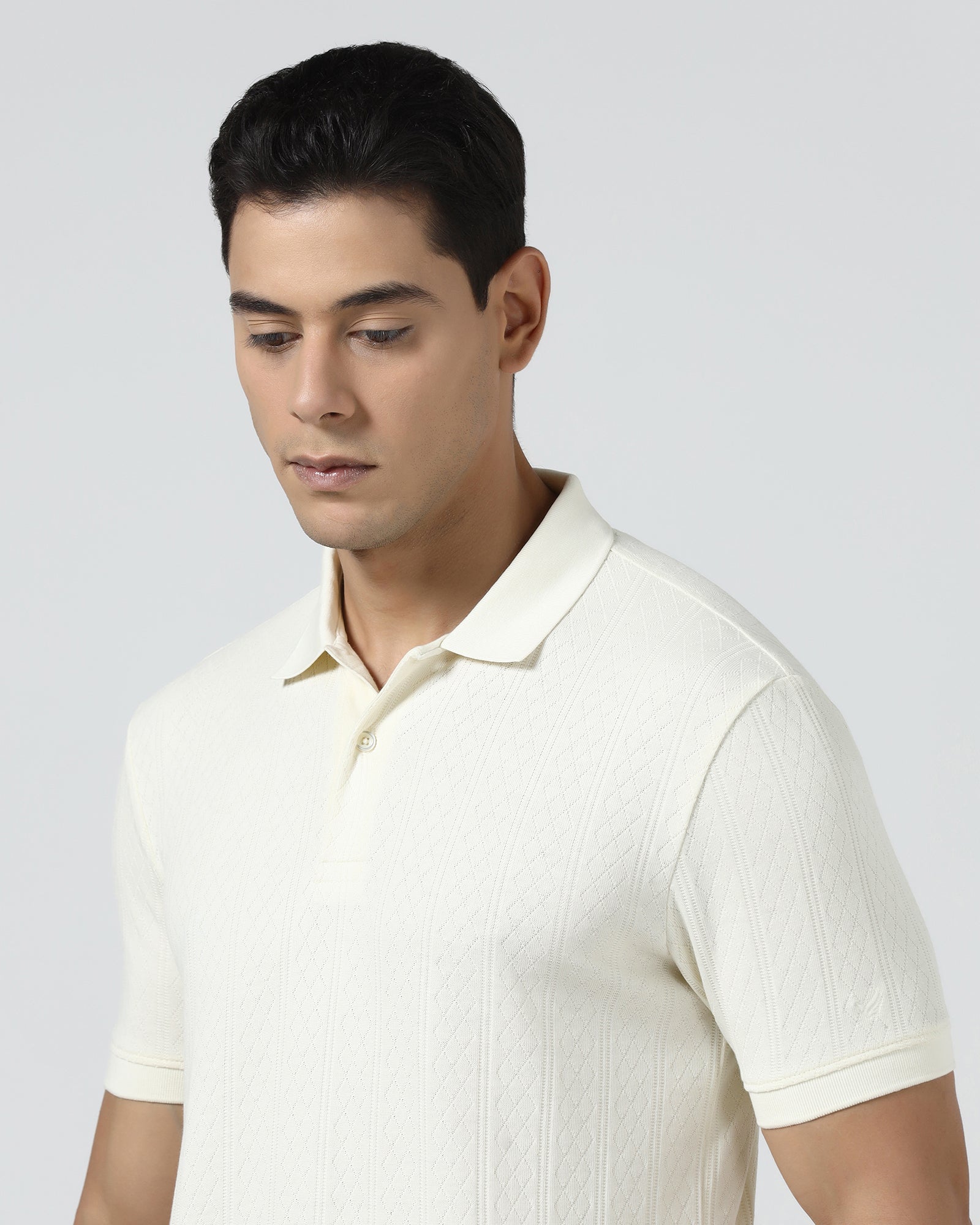 Off White Textured Polo - Yeom