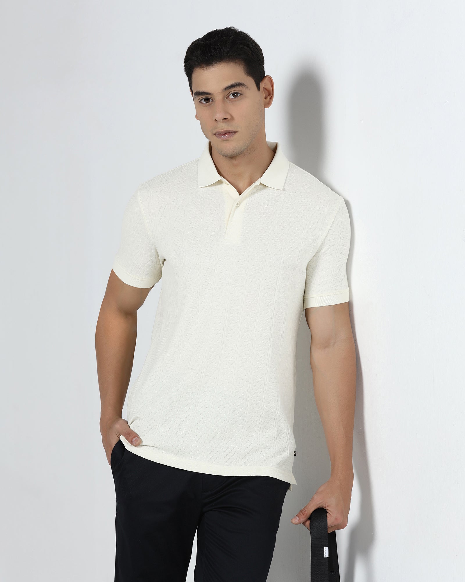 Off White Textured Polo - Yeom