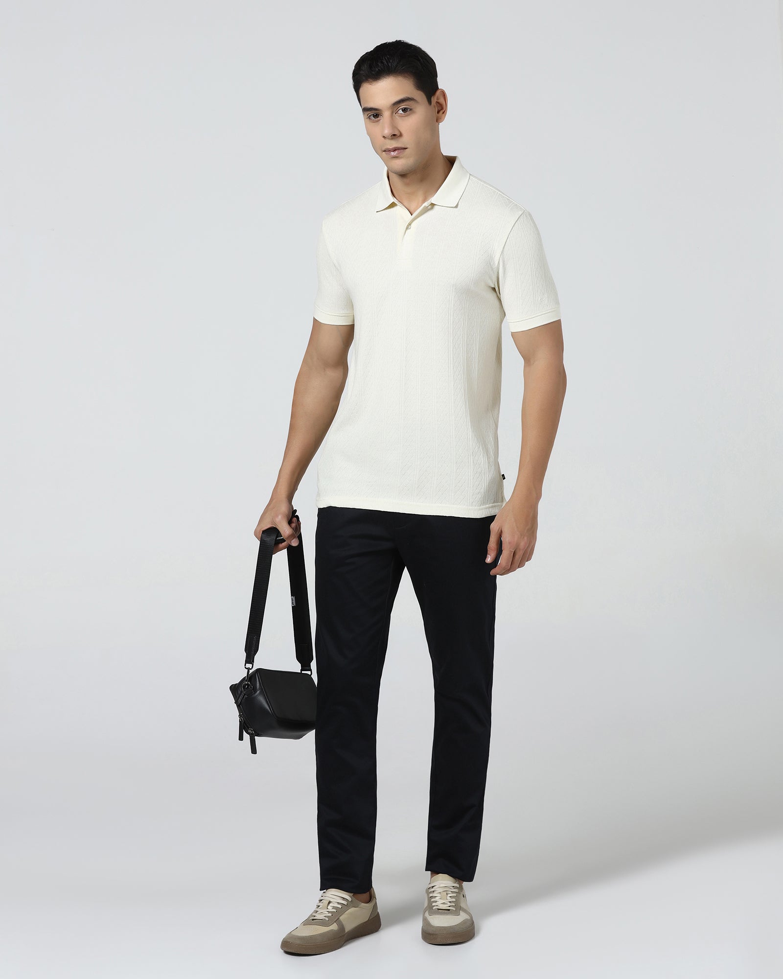 Off White Textured Polo - Yeom