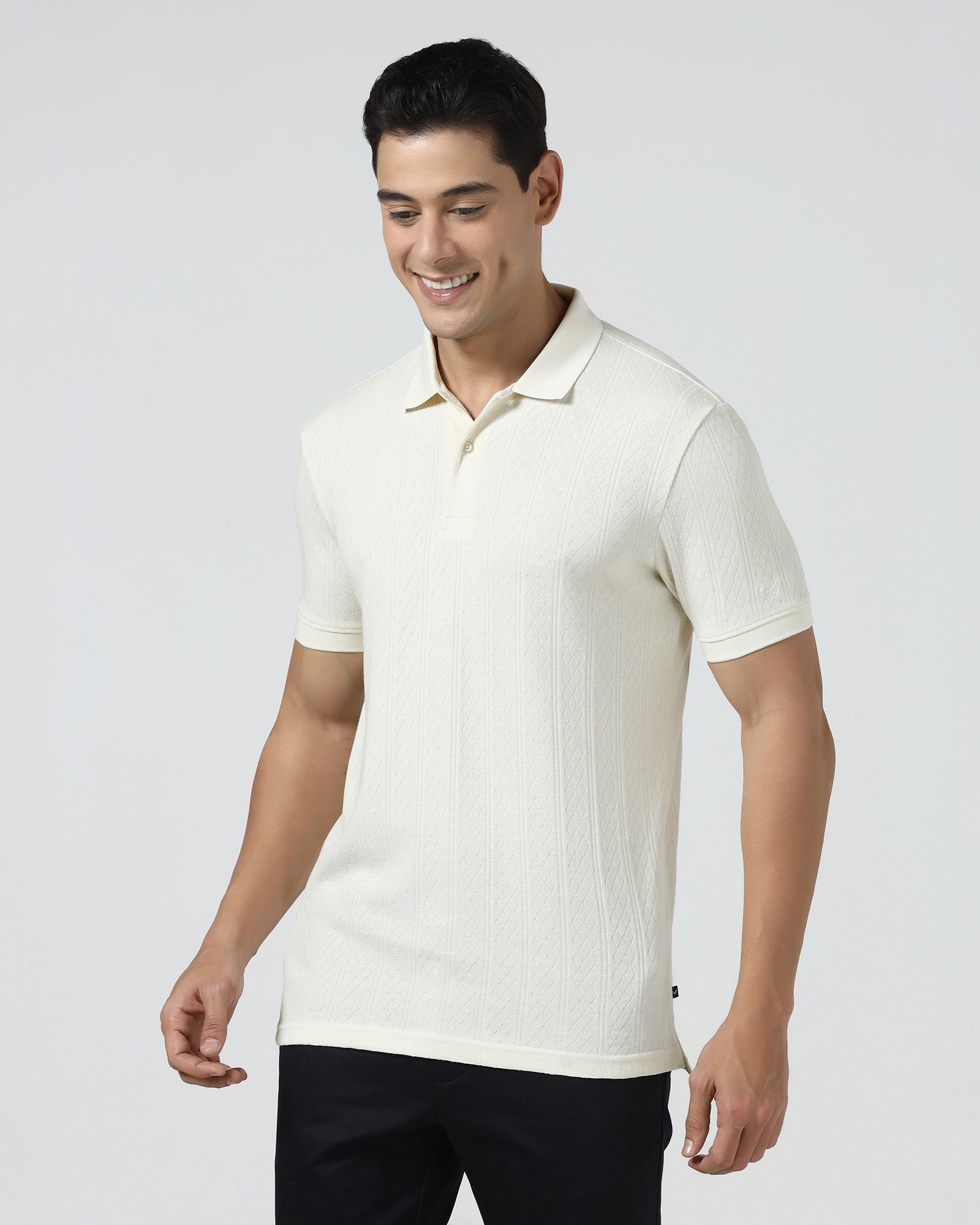 Off White Textured Polo - Yeom