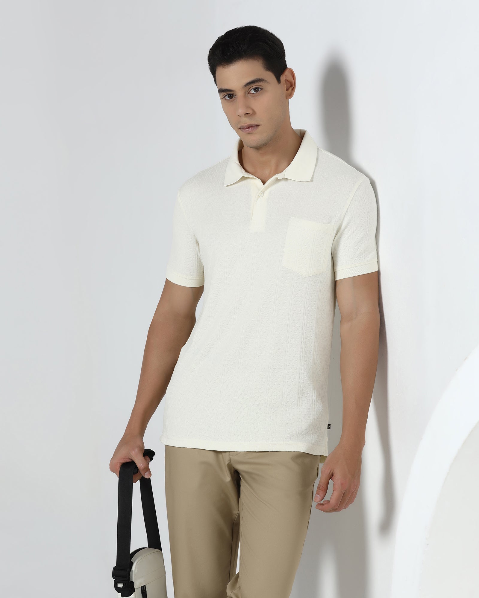 Off White Textured Polo - Yeom