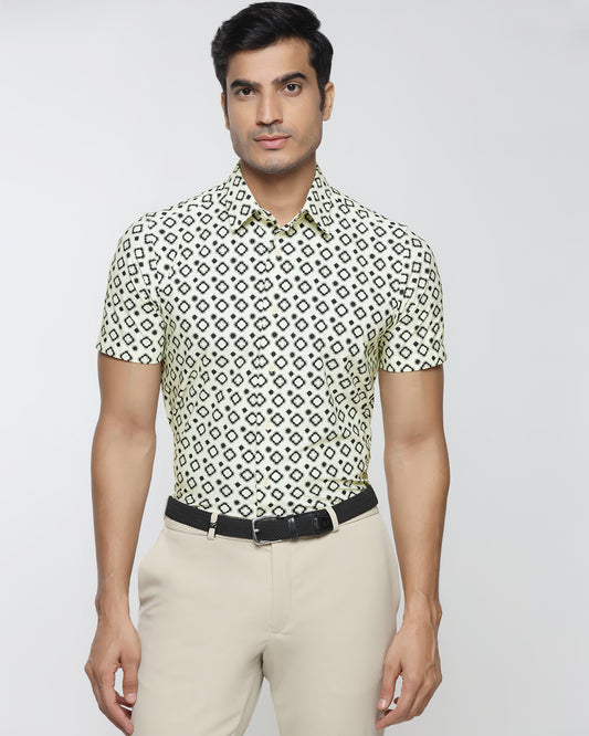 Off White Half Sleeve TechPro Printed Shirt - Ronnel