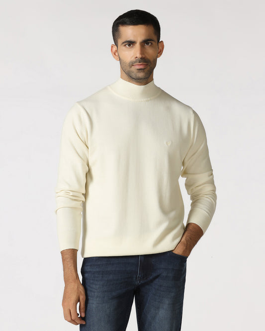 Off White High Neck Solid Sweater - Pop
