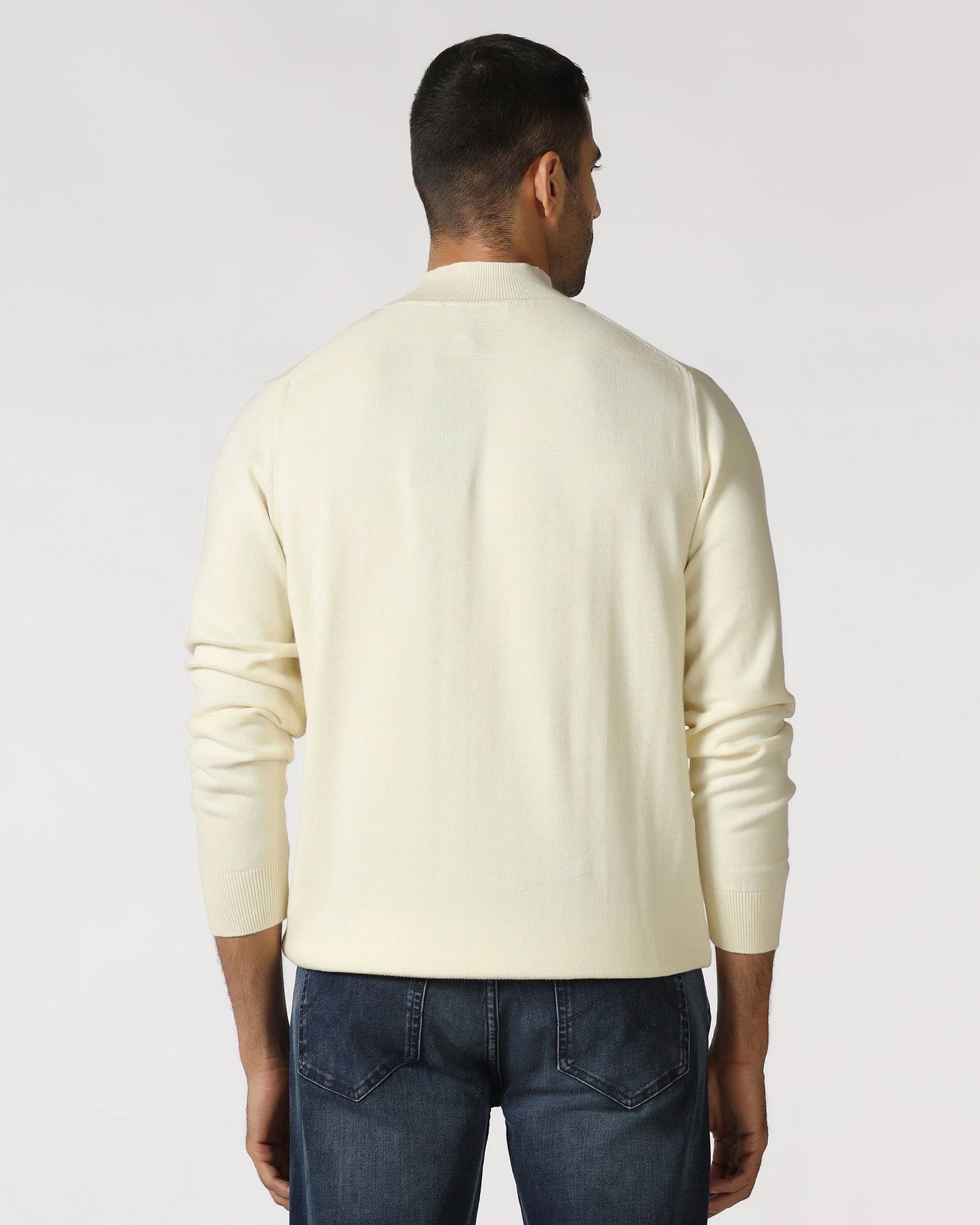 Off White High Neck Solid Sweatshirt - Papa