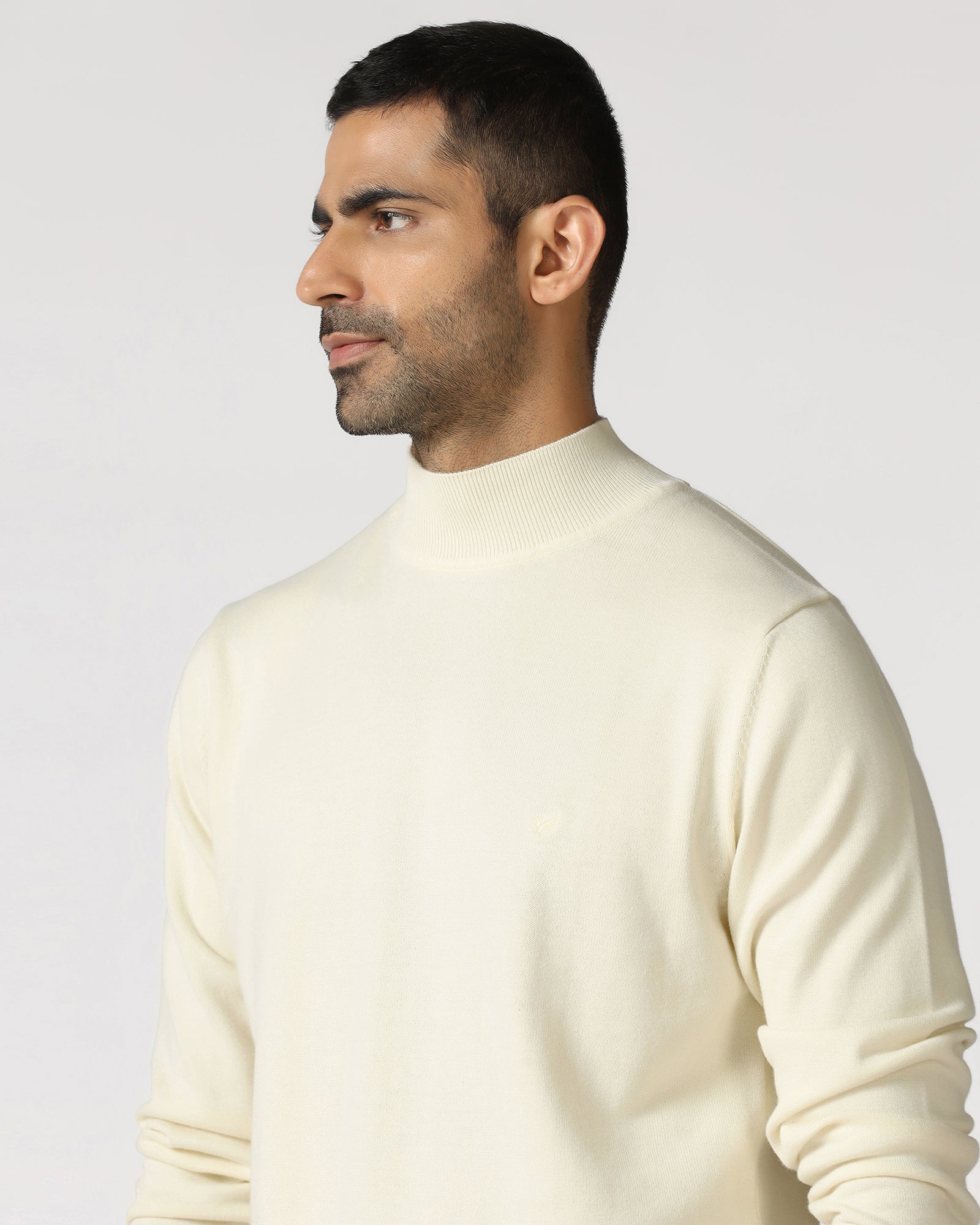 Off White High Neck Solid Sweatshirt - Papa