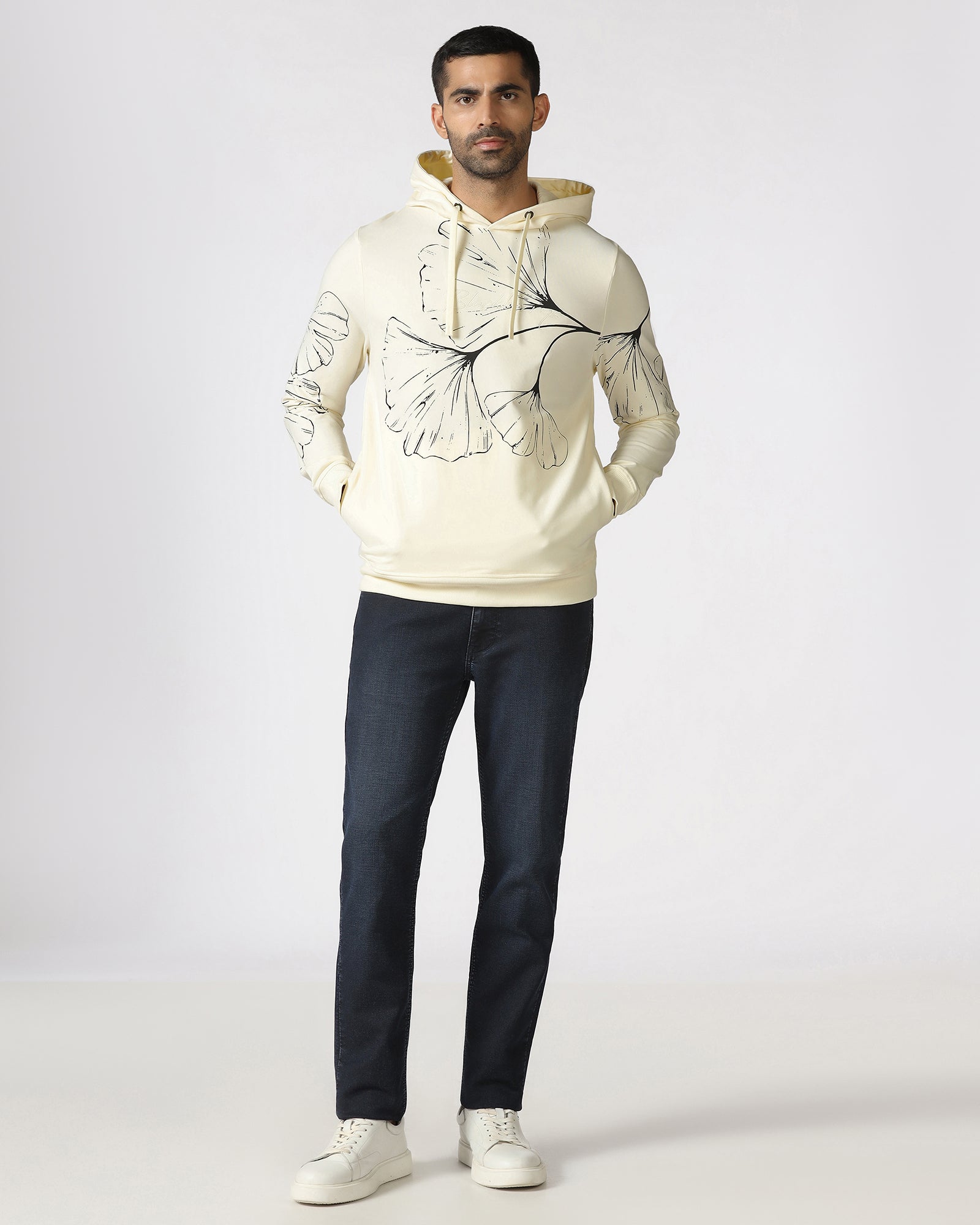 Off White Hoodie Solid Sweatshirt - Gecko