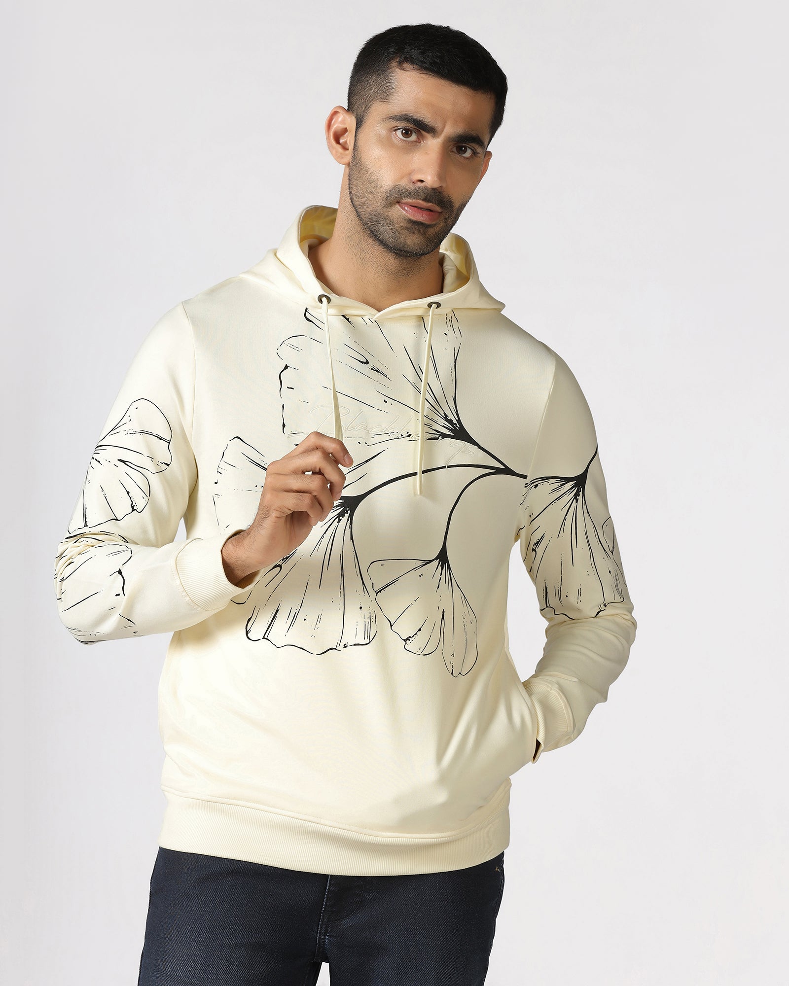 Off White Hoodie Solid Sweatshirt - Gecko