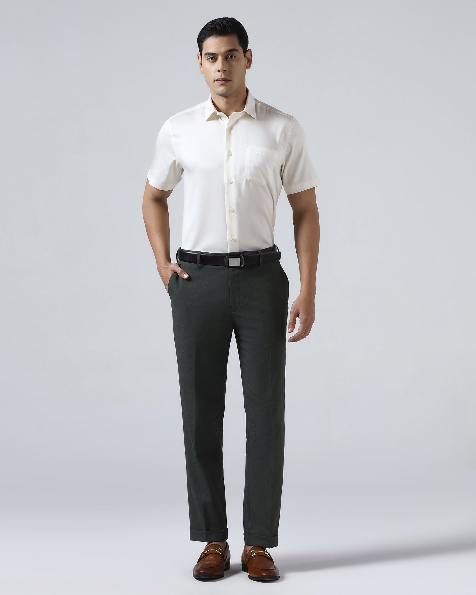 Off White Half Sleeve Non Iron Solid Shirt - Sylvia