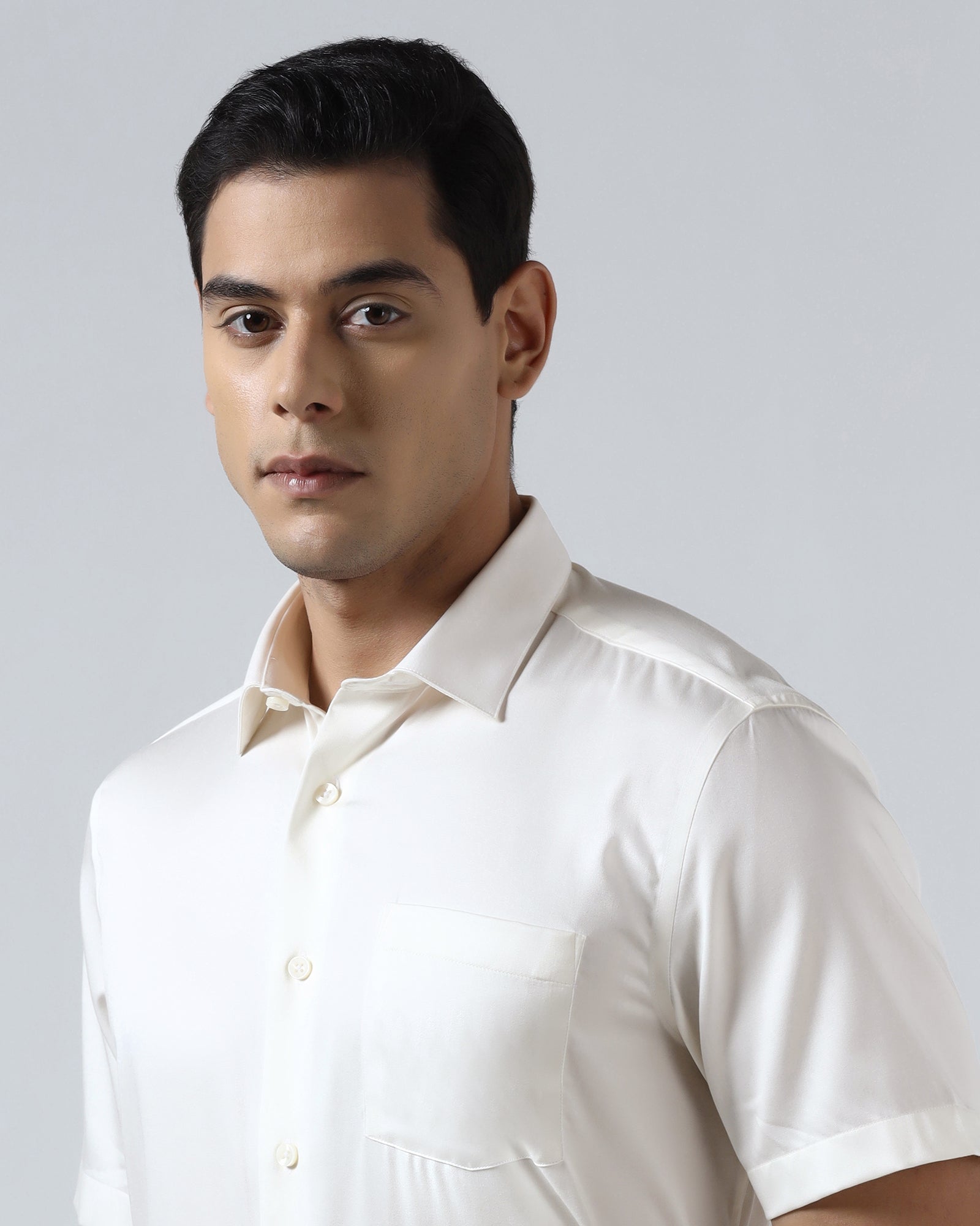 Off White Half Sleeve Non Iron Solid Shirt - Sylvia